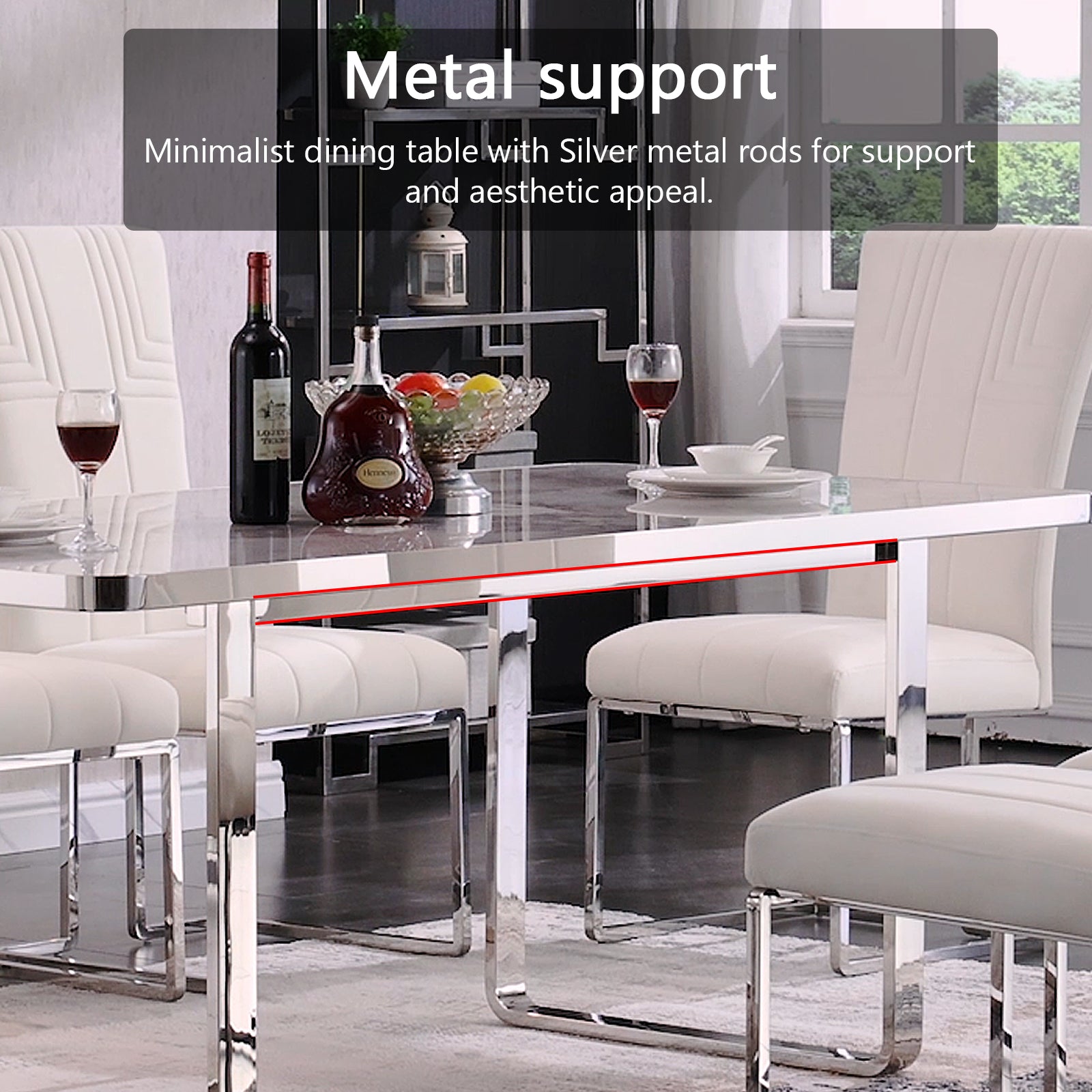 Stone dining table | 70.9'' Gray Rectangle Top | Metal U Base | T202