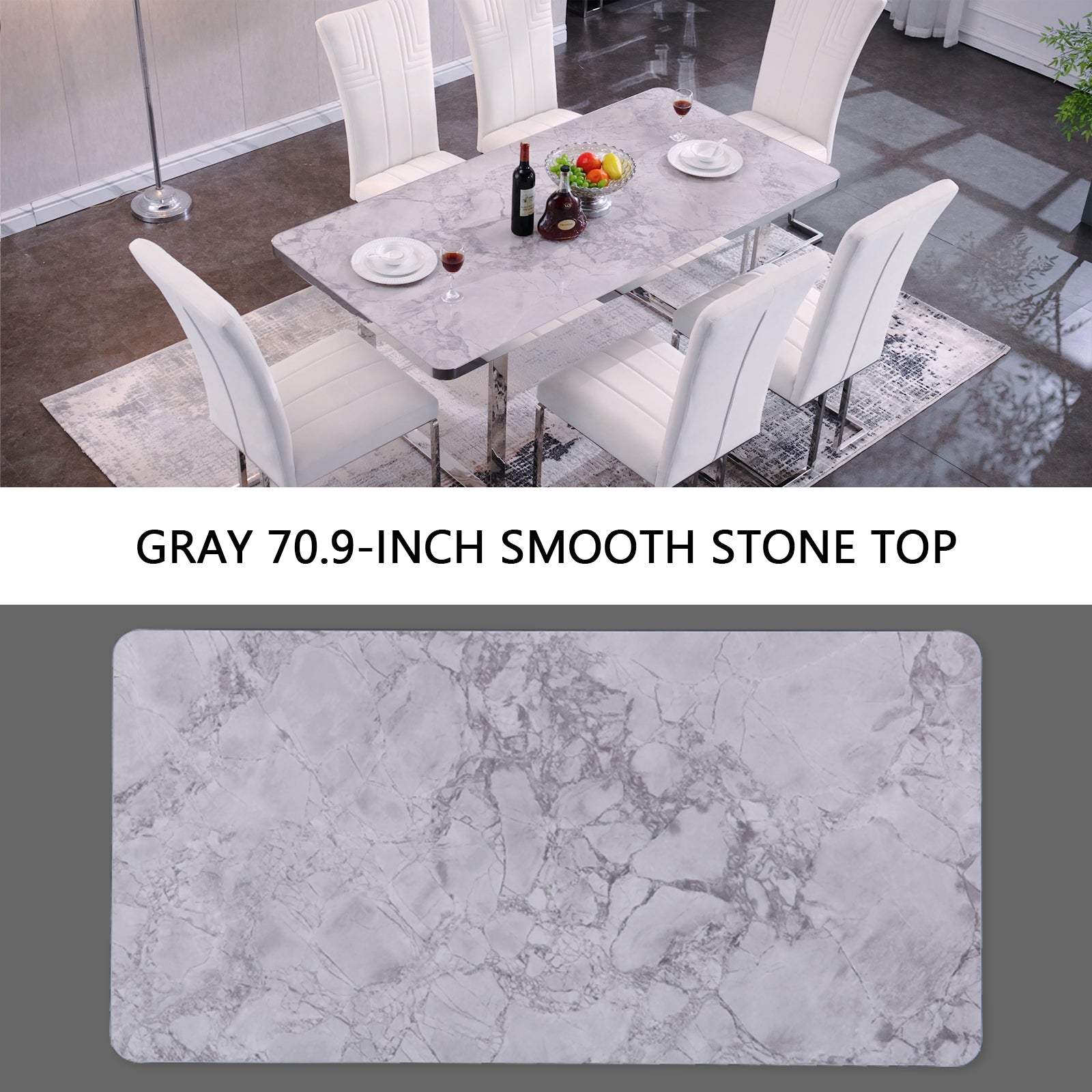 Stone dining table | 70.9'' Gray Rectangle Top | Metal U Base | T202