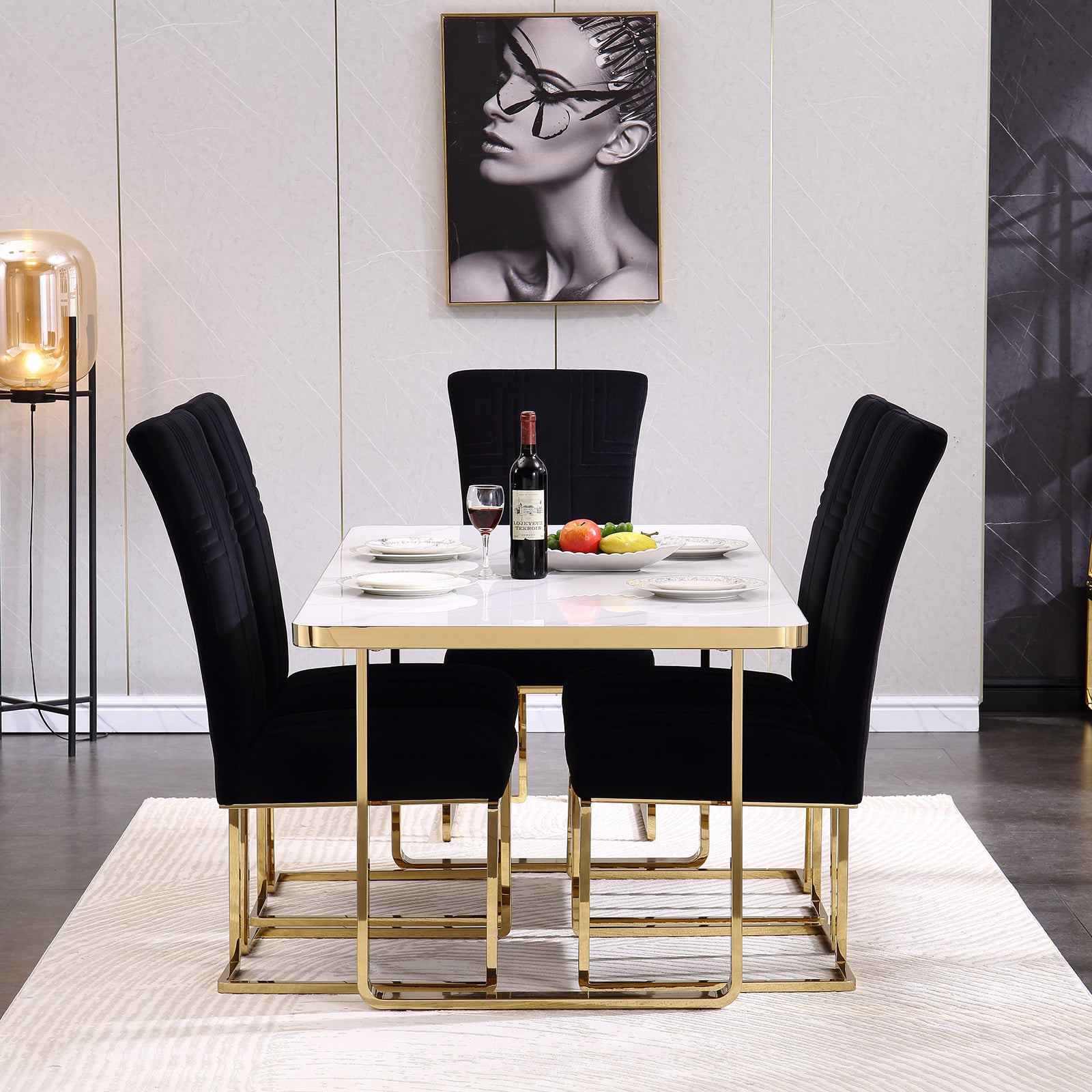 710 Set | AUZ Black and Gold Dining room Sets for 6