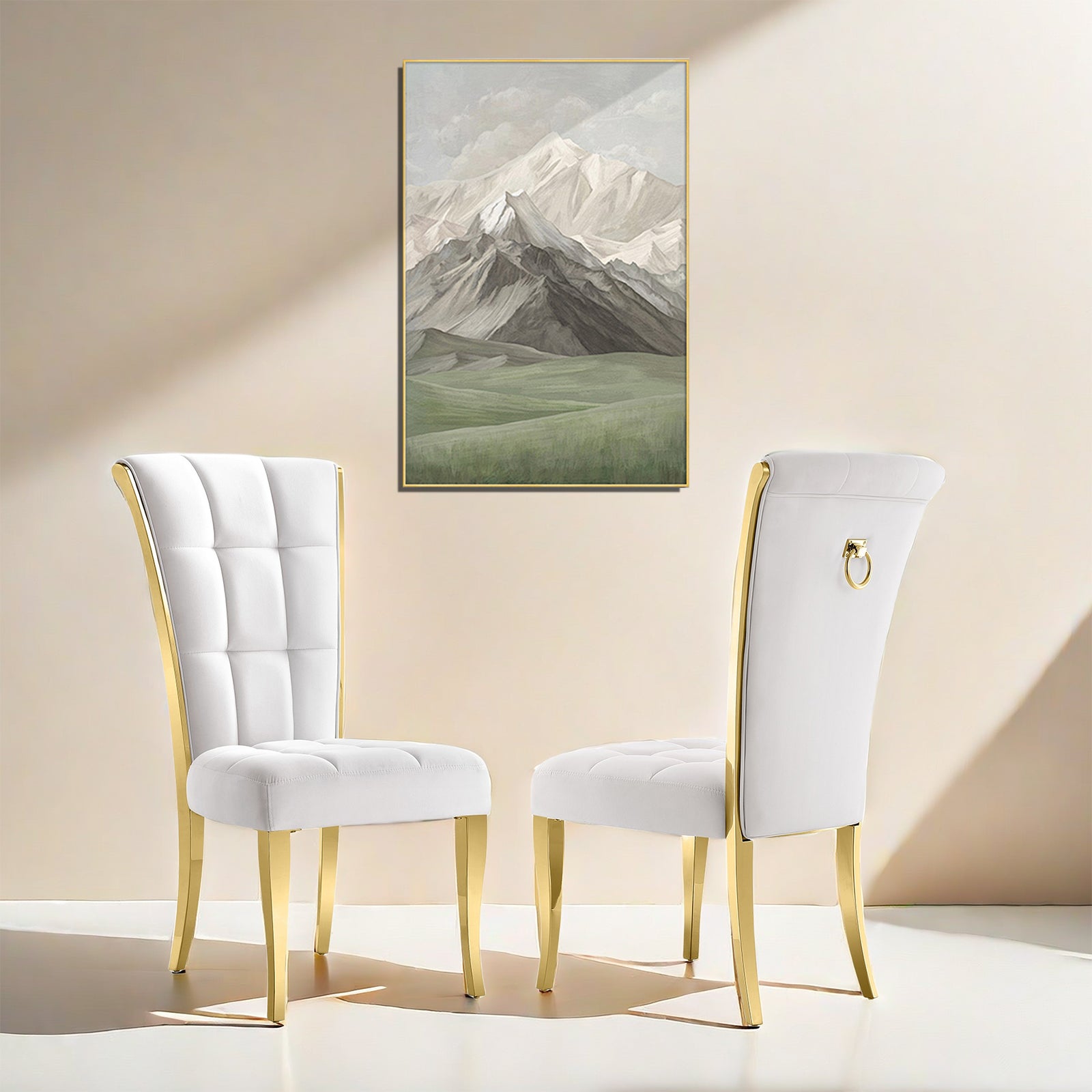 White Velvet Dining Chairs | Geometric square back| Metal legs| C175