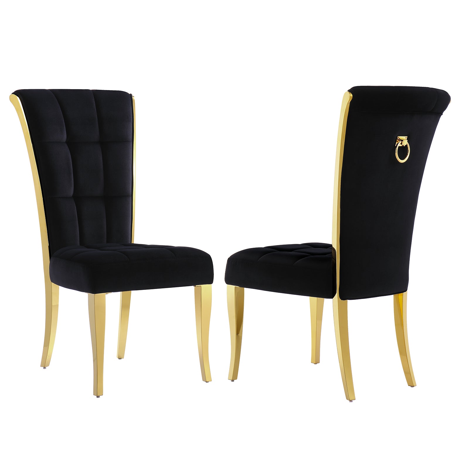 Black Velvet Dining Chairs | Geometric square back| Metal legs| C149