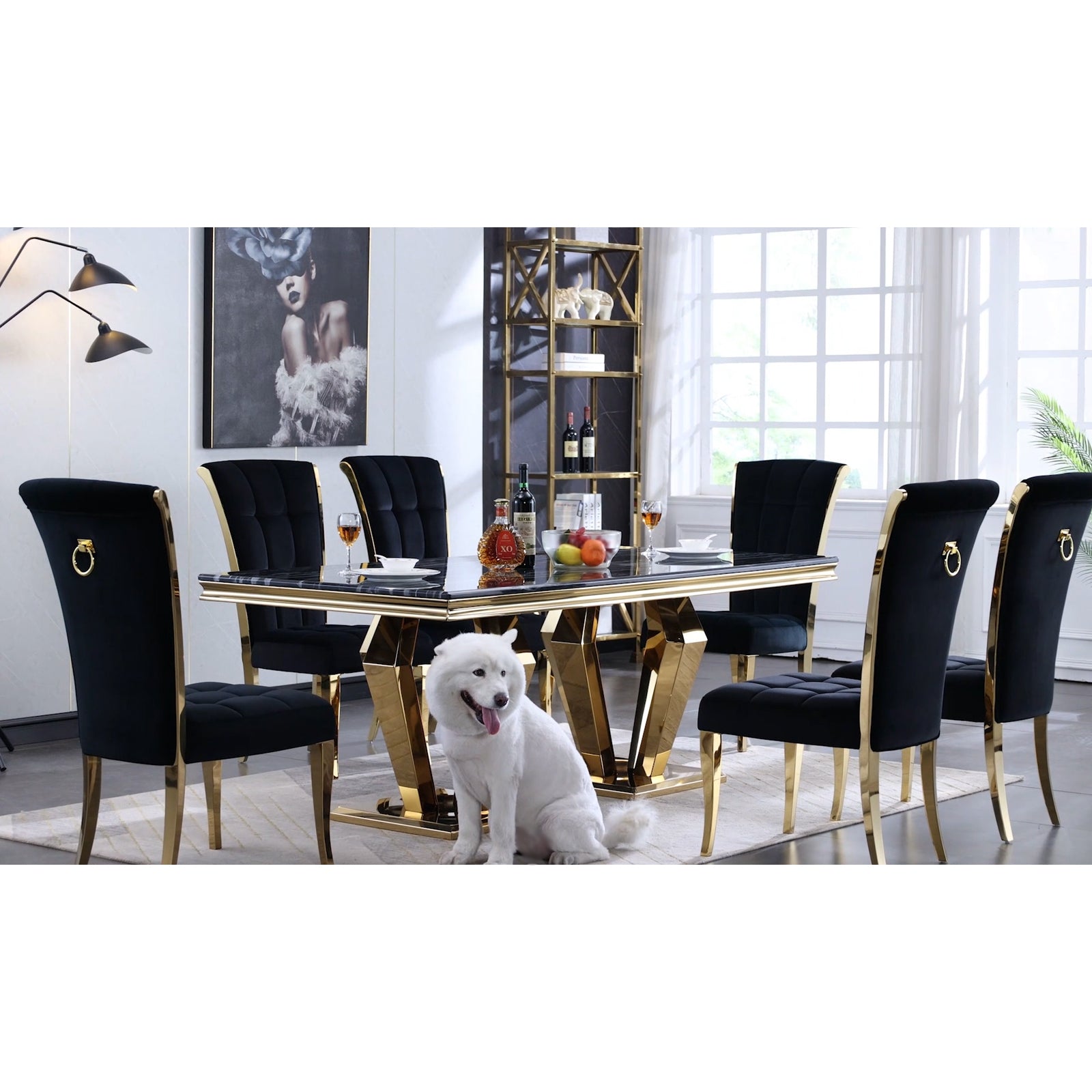 614-Set | AUZ Black and Gold Dining room Sets for 6