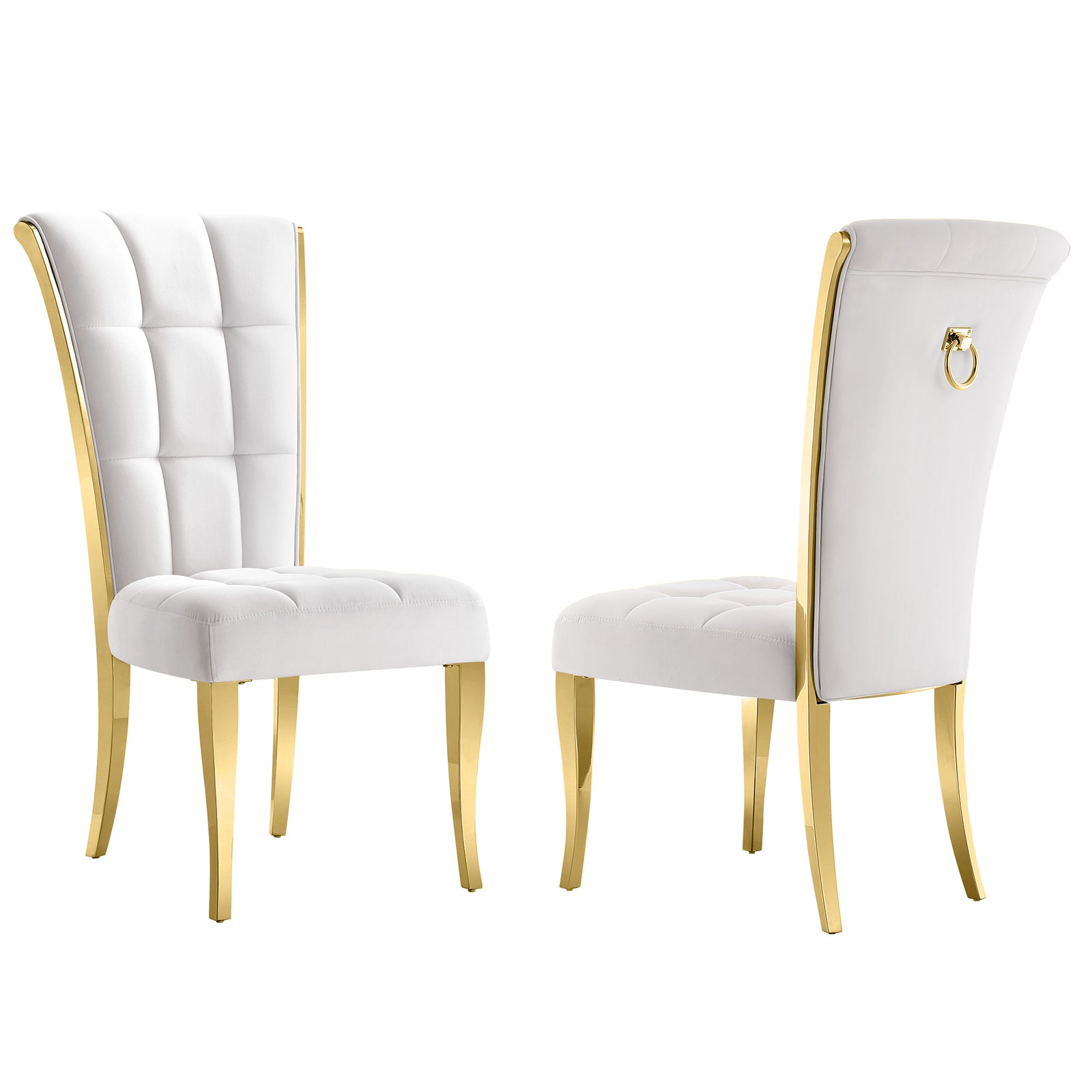 White Velvet Dining Chairs | Geometric square back| Metal legs| C175