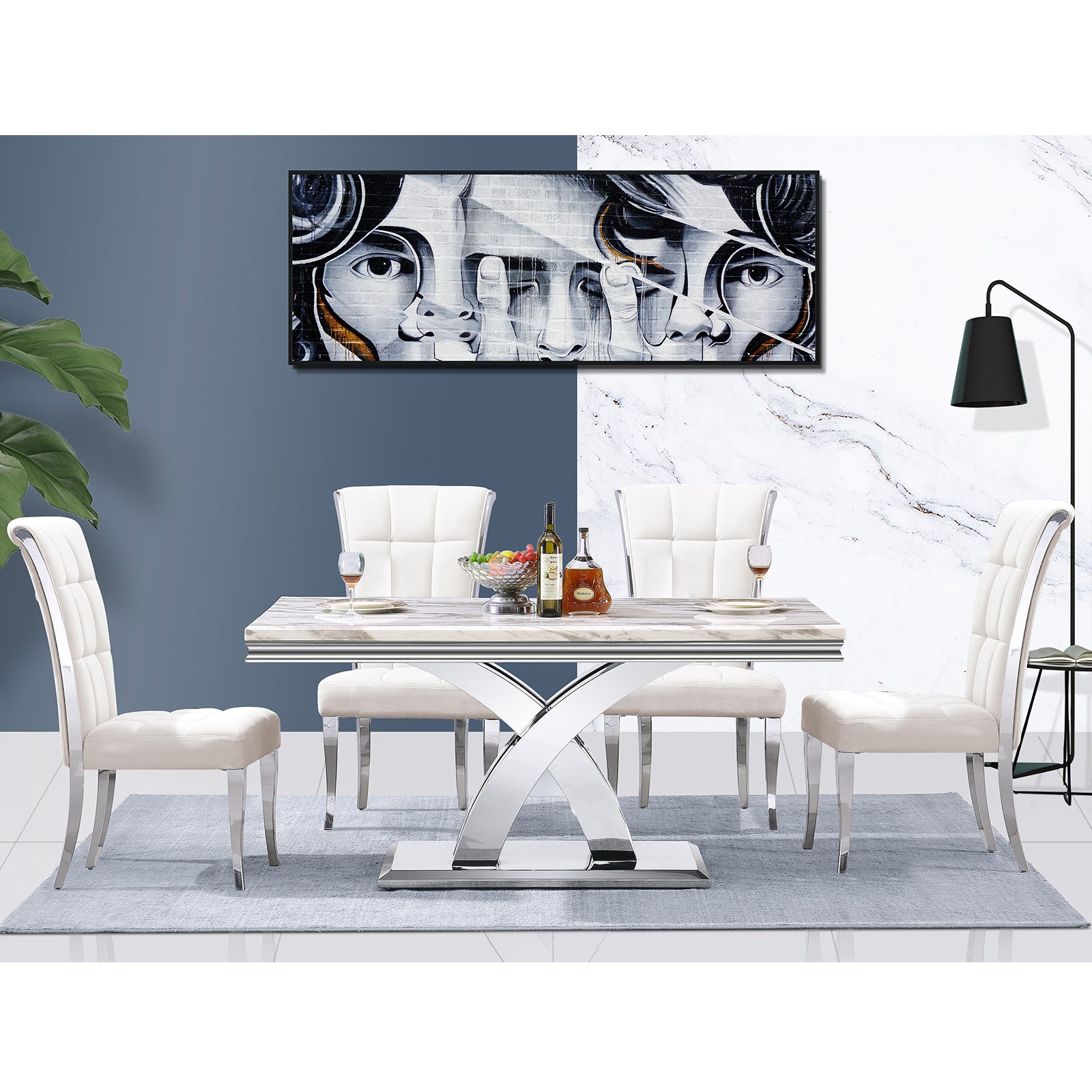 646-Set | AUZ White and Silver Dining room Sets for 6