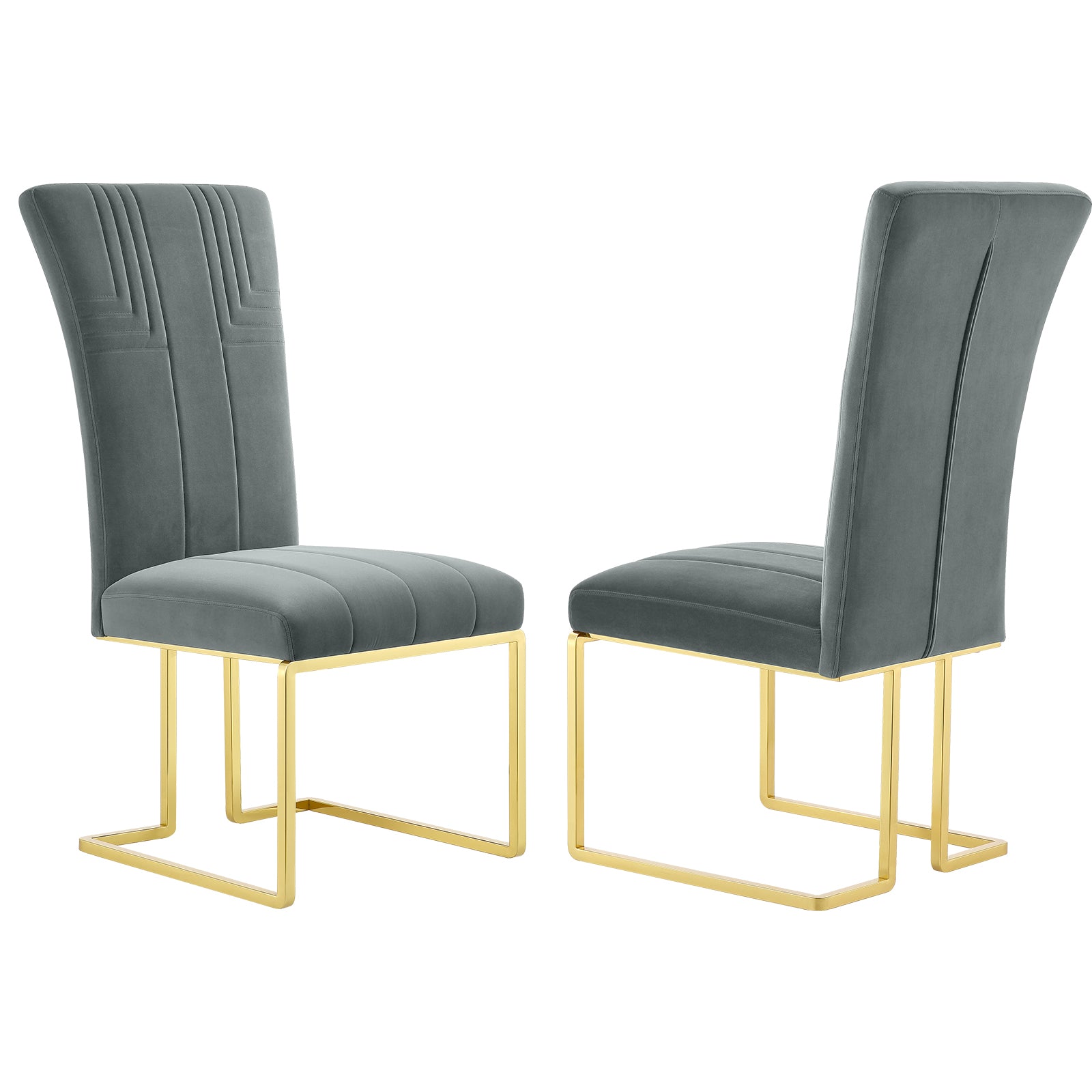 Gray Velvet dining chairs | Metal Sled Base| C119