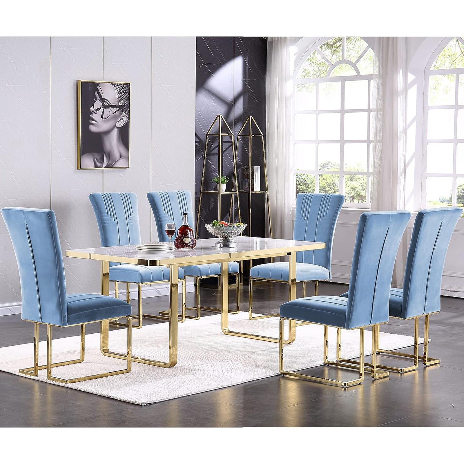 Wholesale  Sky Blue Velvet Upholstered Dining Chairs