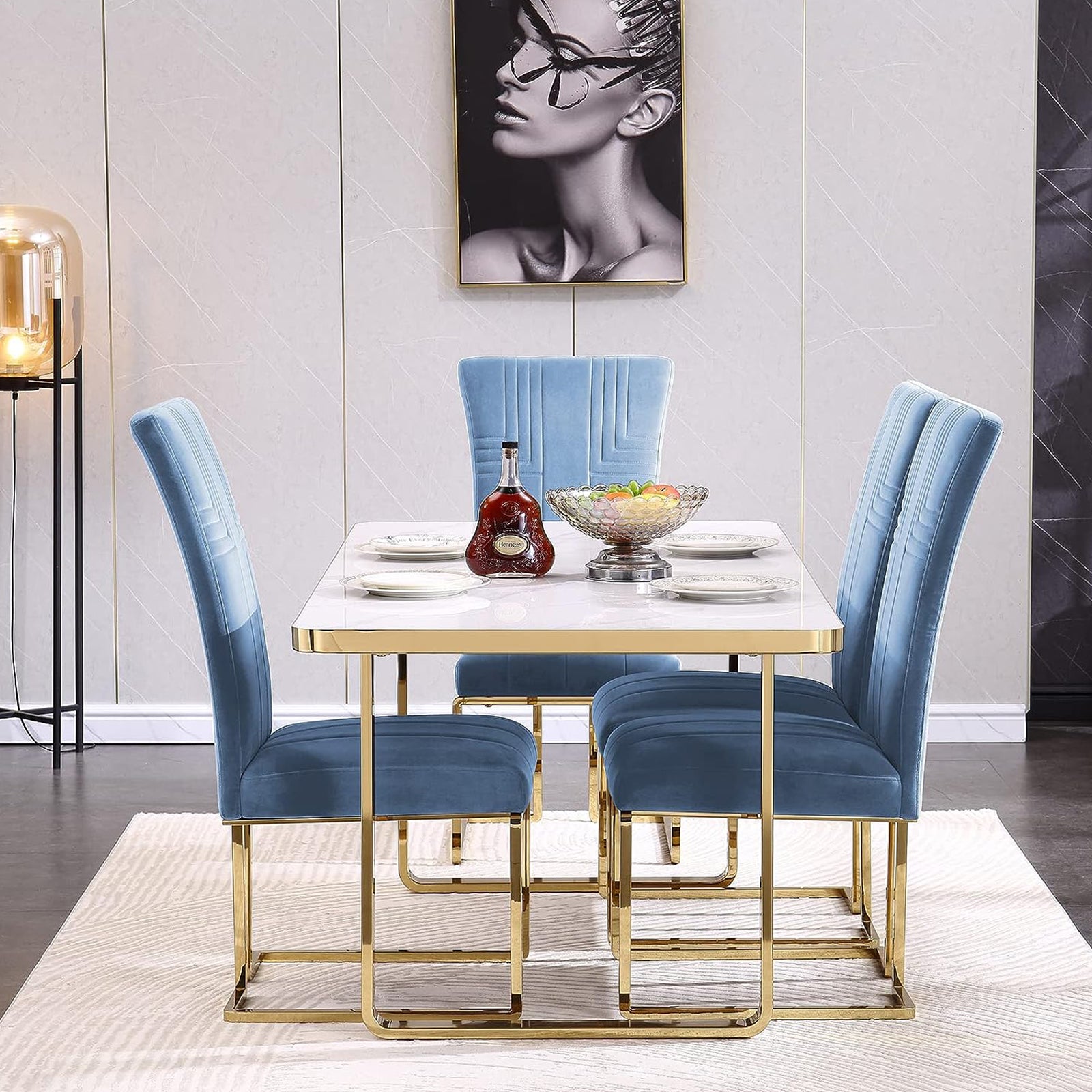 711 Set | AUZ Blue and Gold Dining room Sets for 6