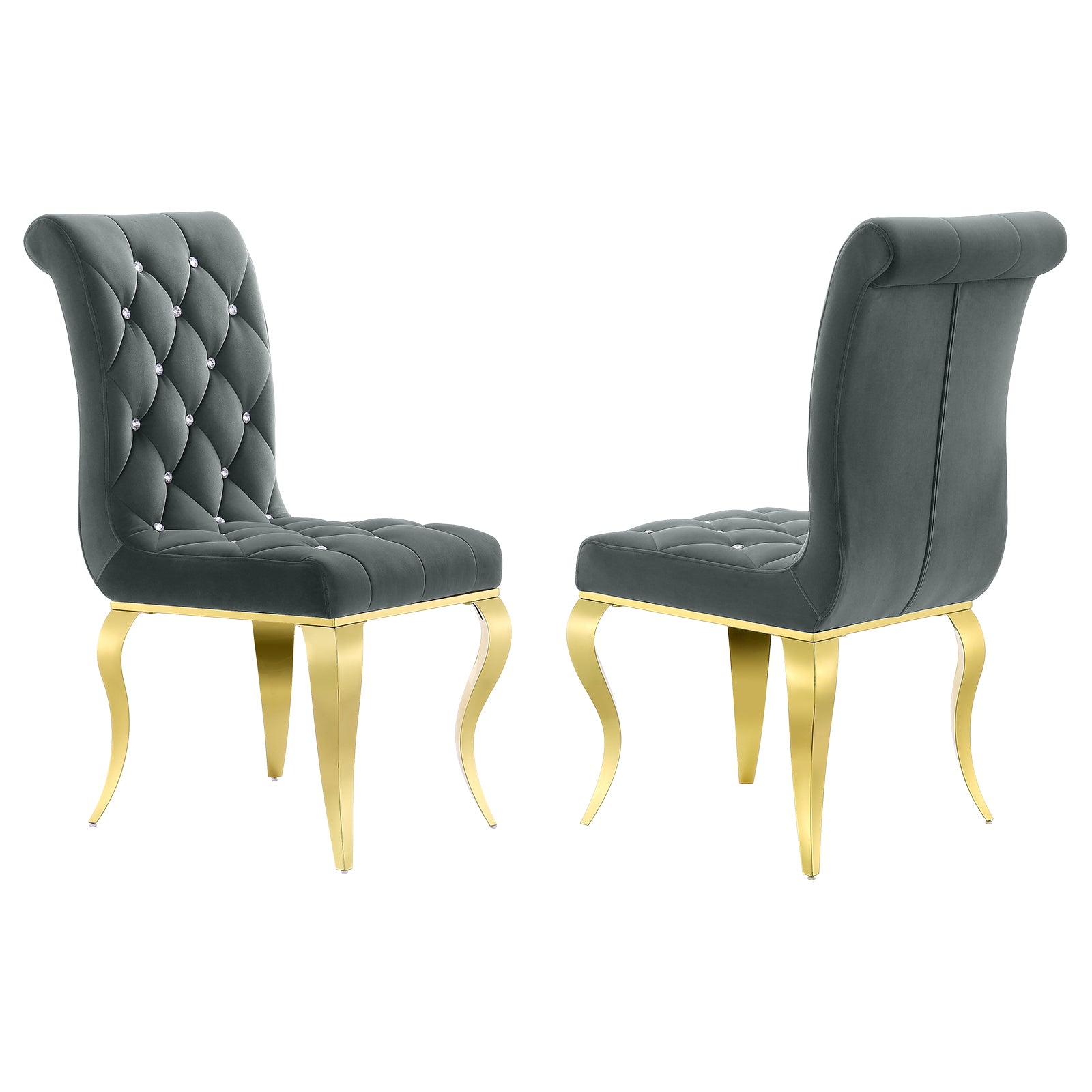Gray Velvet dining Chairs| Button Tufted Crystal Back | C132