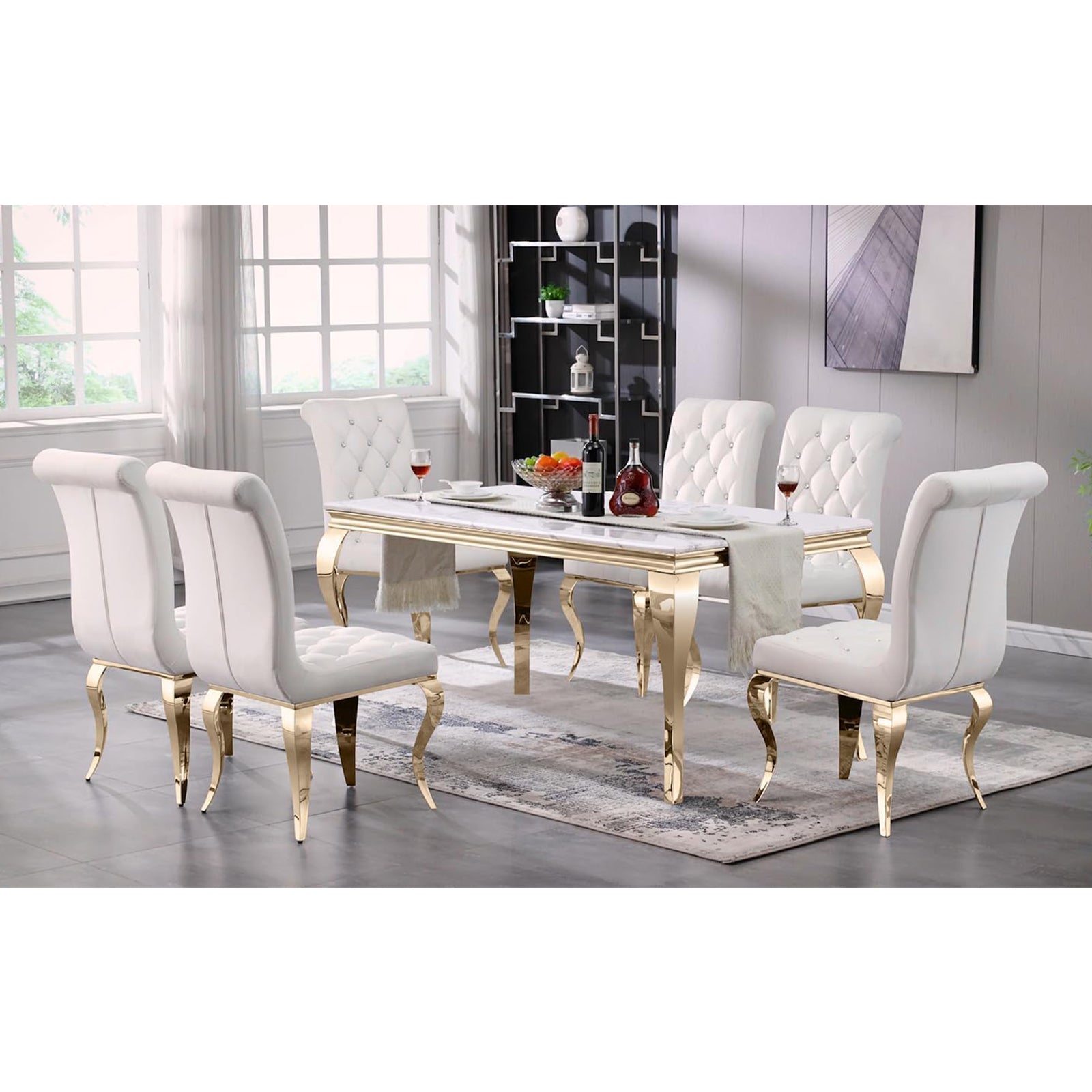 White Gold Velvet dining Chairs| Button Tufted Crystal Back | C135