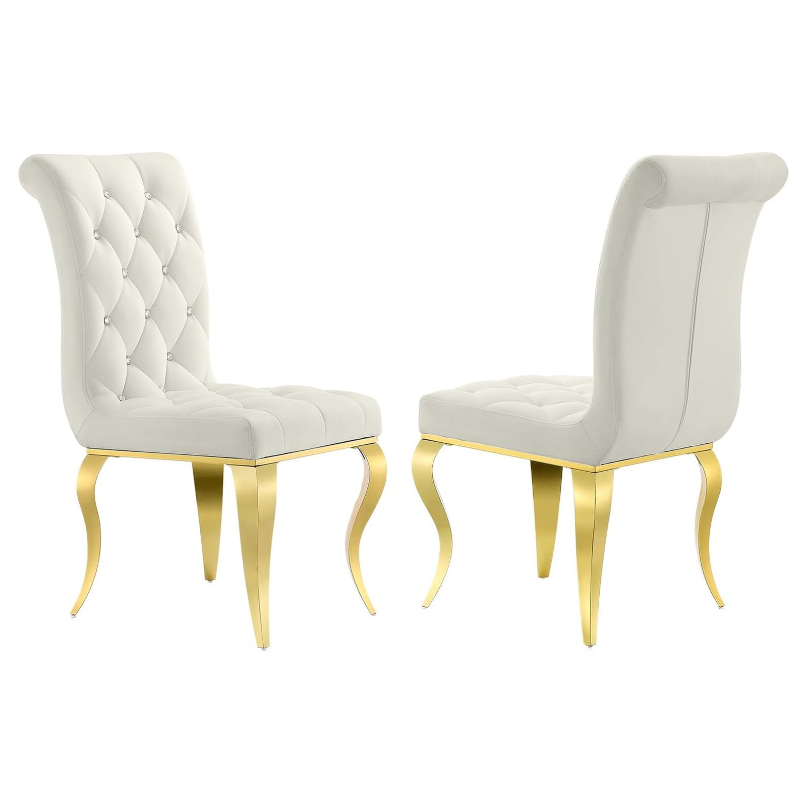White Gold Velvet dining Chairs| Button Tufted Crystal Back | C135