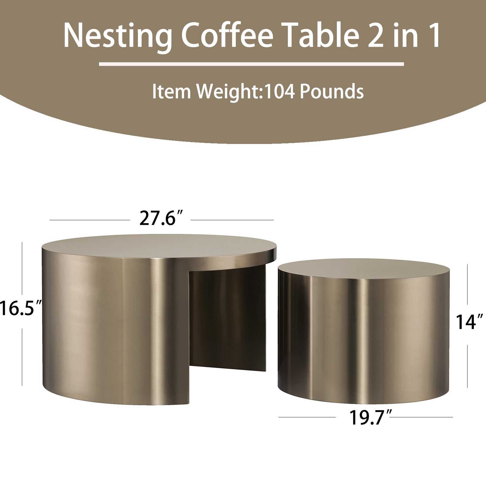 Nesting Round Coffee Table with Gold-Brushed Textured , Set of 2  | F320