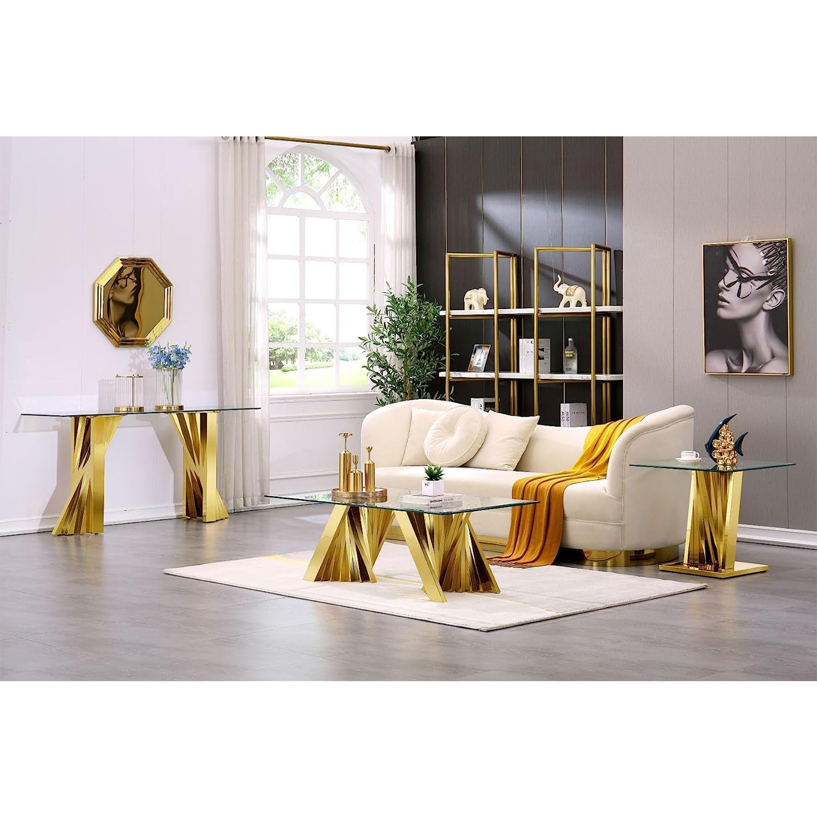 Glass Coffee Tables with Gold Metal Scalloped Legs | F311