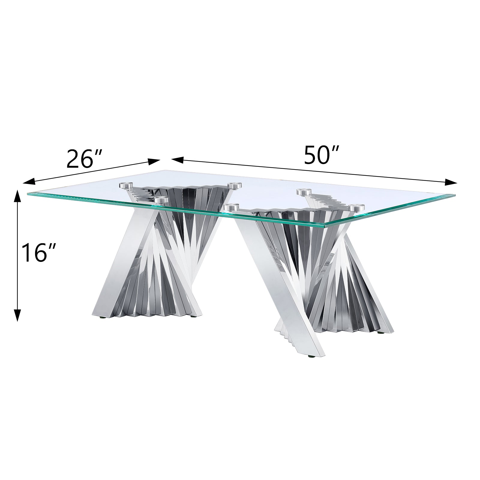 Glass Coffee Tables with Silver Metal Scalloped Legs | F310