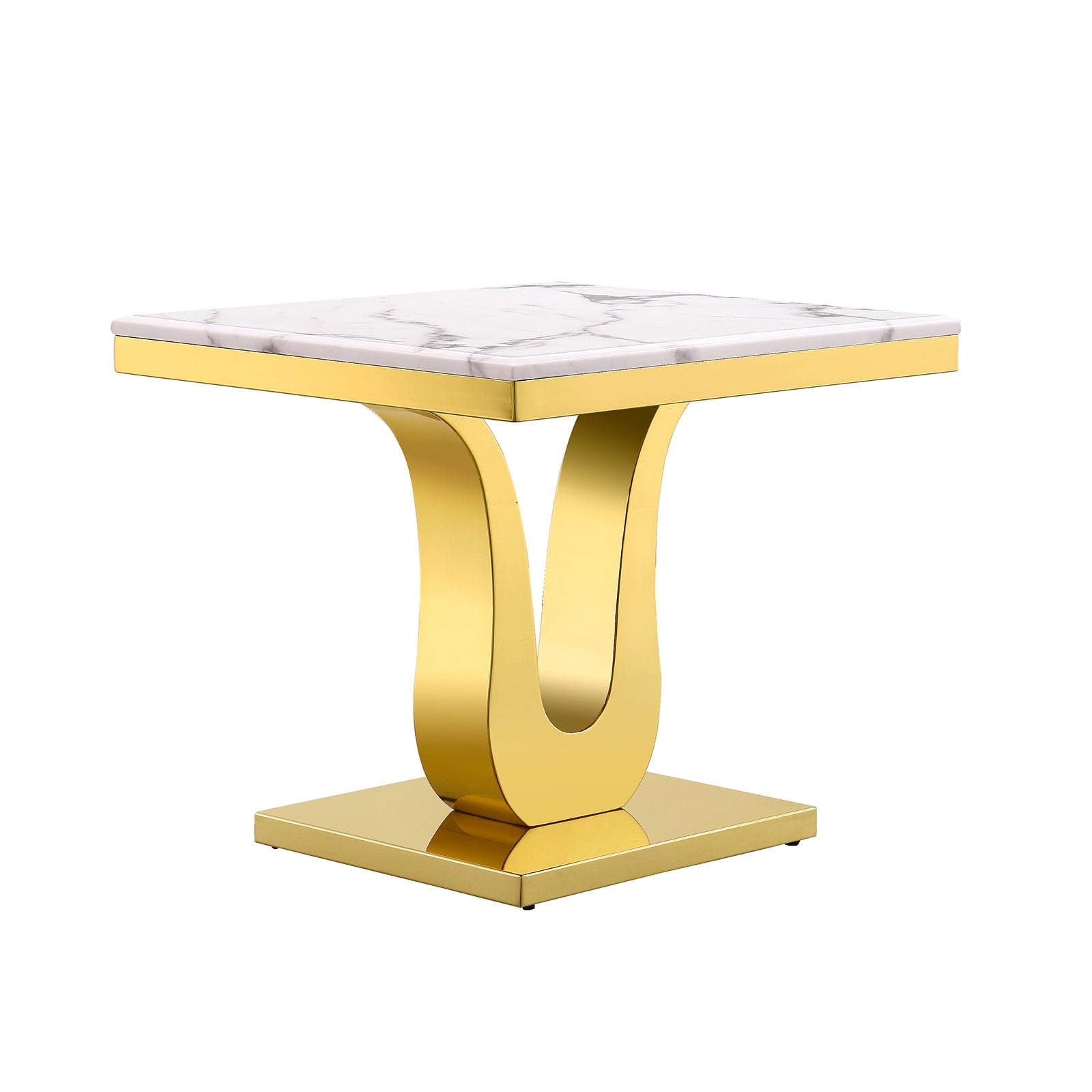 White gold end table with Metal U Base | E406