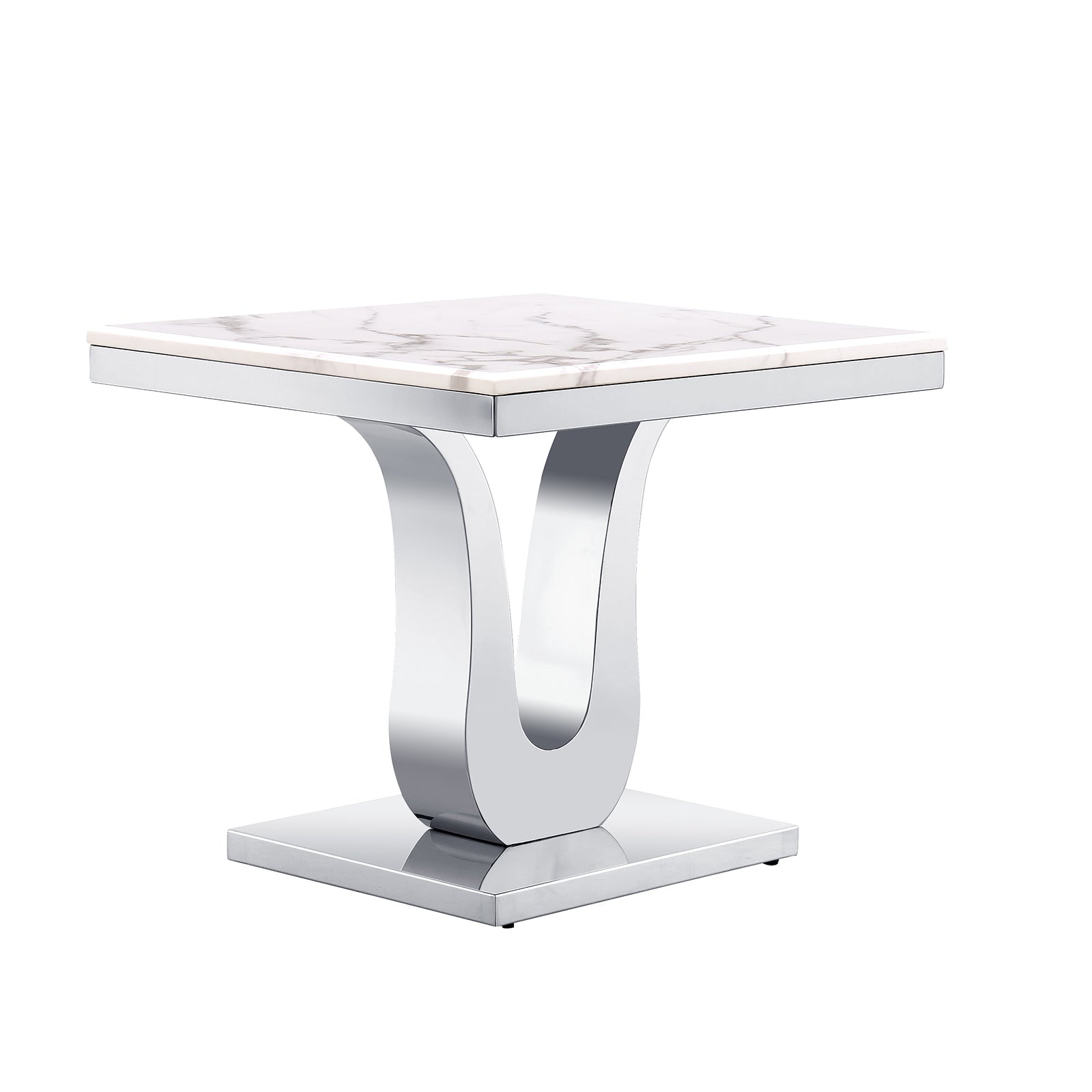 Silver gray end table with Metal U Base | E407