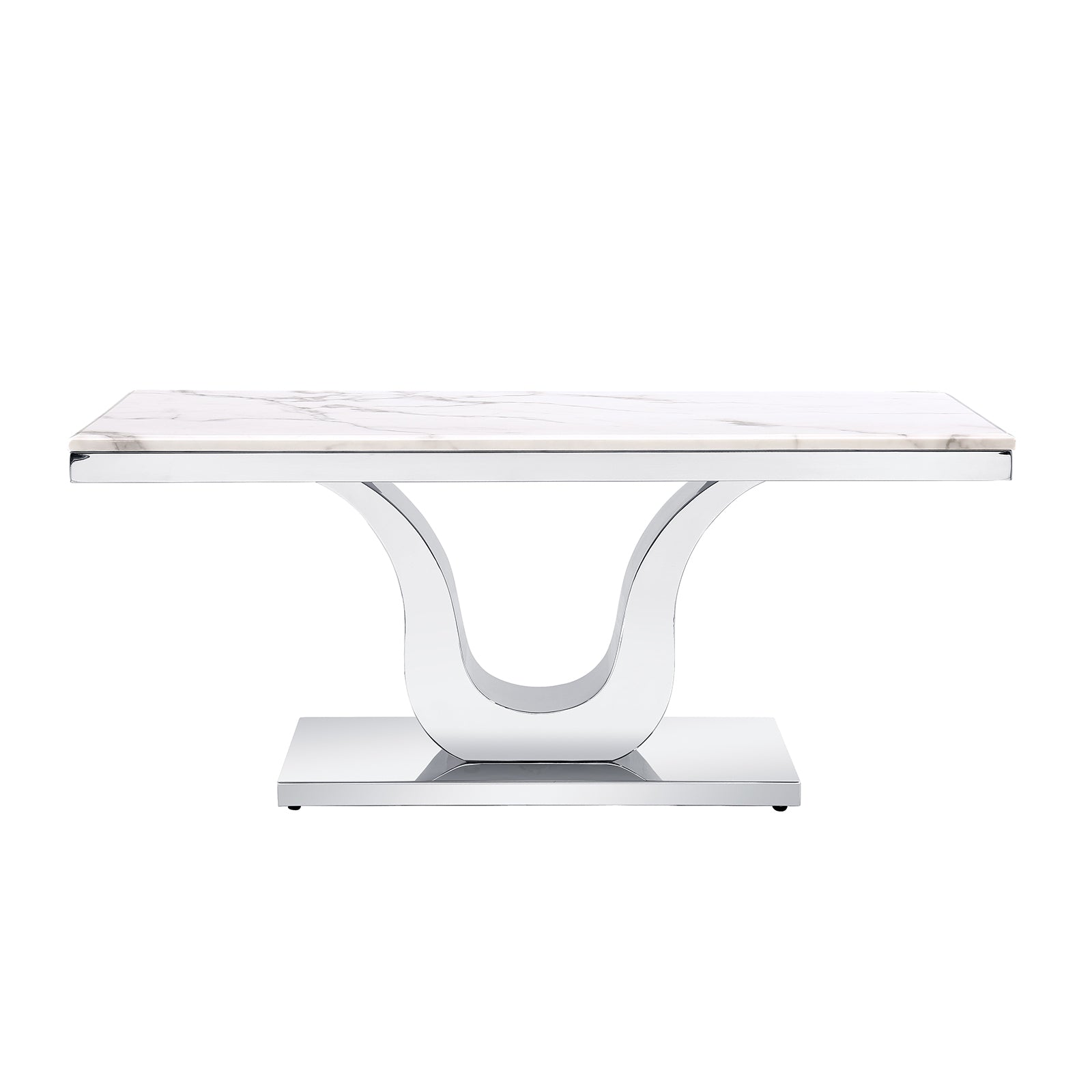 White Coffee Table with Silver Metal U Base | F315