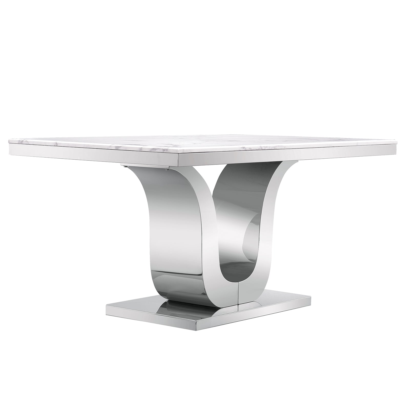 White Silver DIning table | 63.98" Rectangle Top| Metal U Base | T227