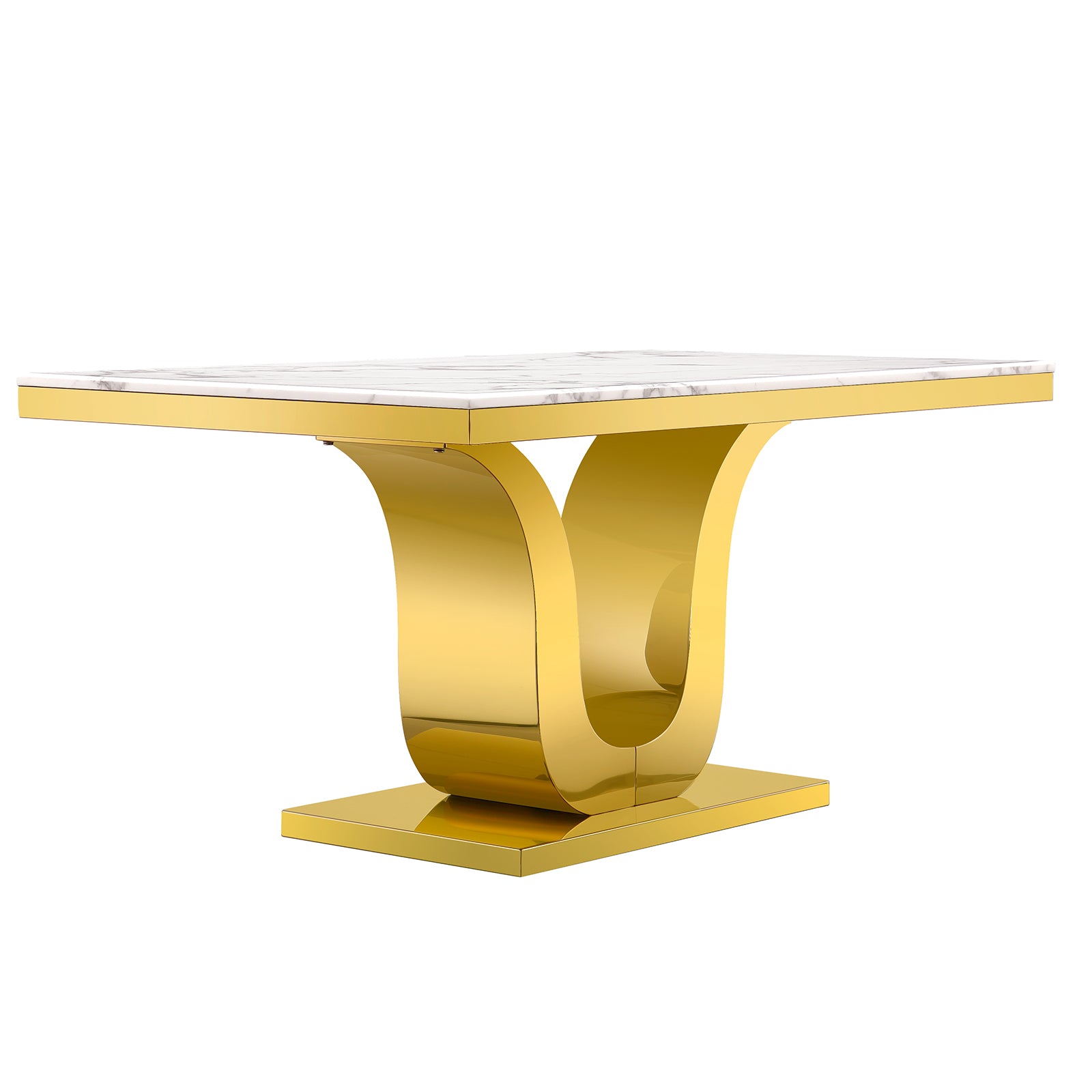 White Gold DIning table | 63.98" Rectangle Top | Metal U Base| T228