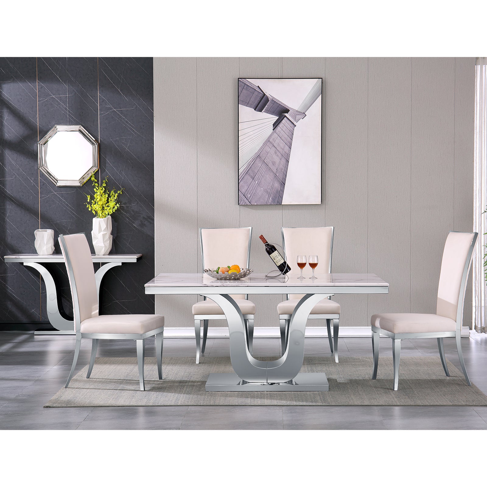 683-Set | AUZ White and Silver Dining room Sets for 6