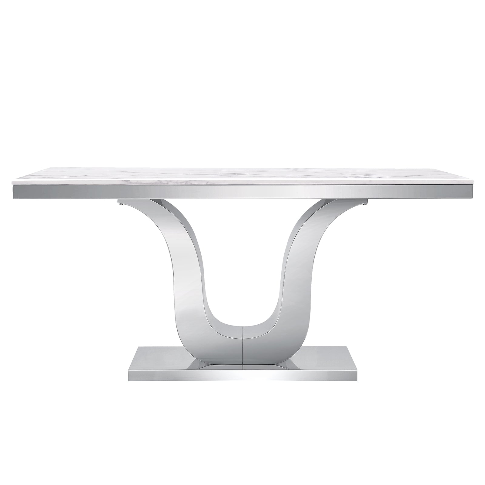 White Silver DIning table | 63.98" Rectangle Top| Metal U Base | T227