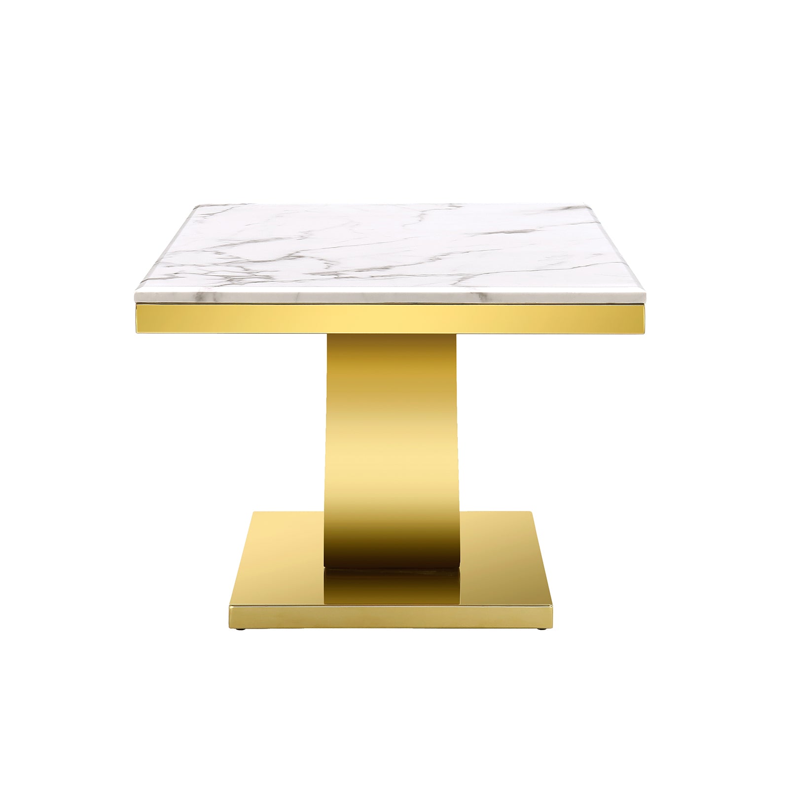 White Coffee Table with Gold Metal U Base | F314