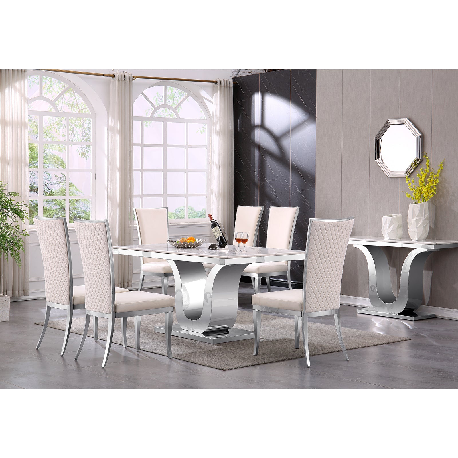 683-Set | AUZ White and Silver Dining room Sets for 6