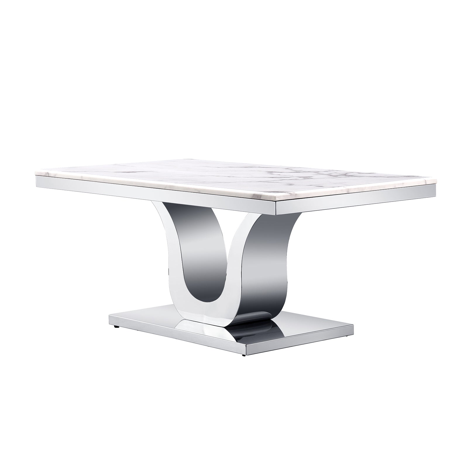 White Coffee Table with Silver Metal U Base | F315