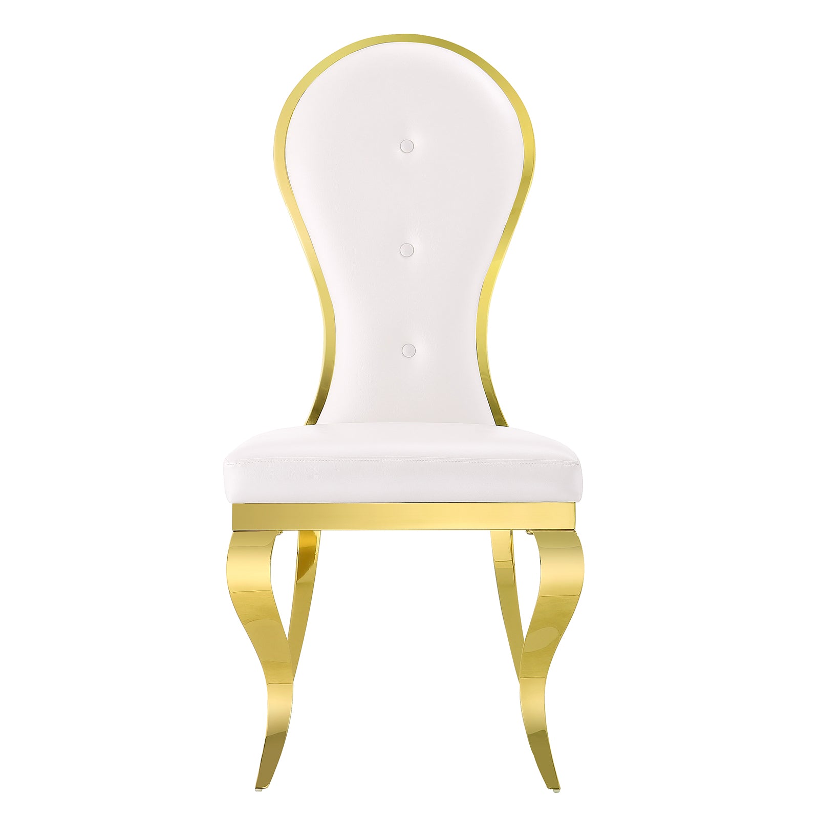 White leather Dining Chairs | Oval-shaped back | Gold metal legs| C144