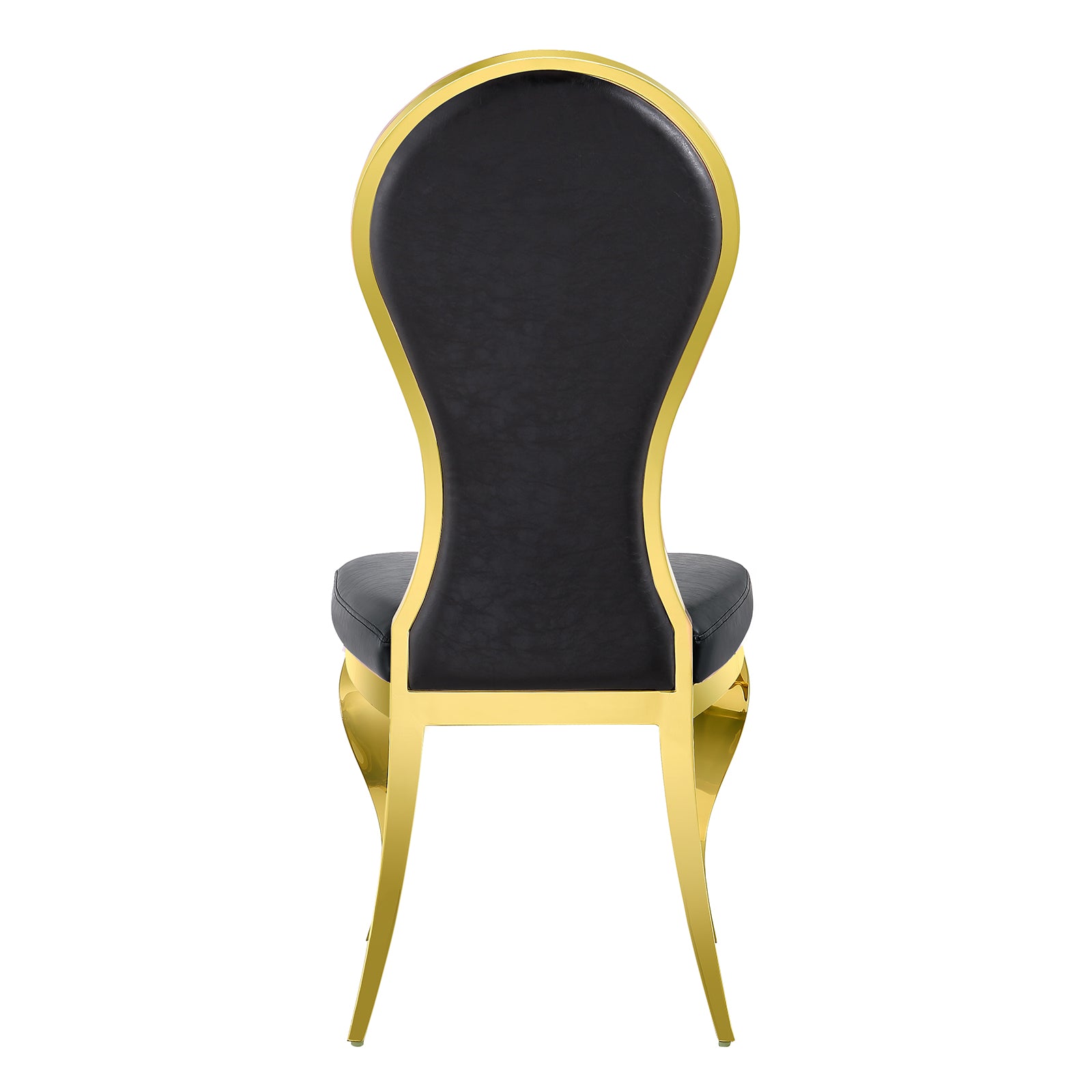 Black leather Dining Chairs | Oval-shaped back | Gold metal legs| C143