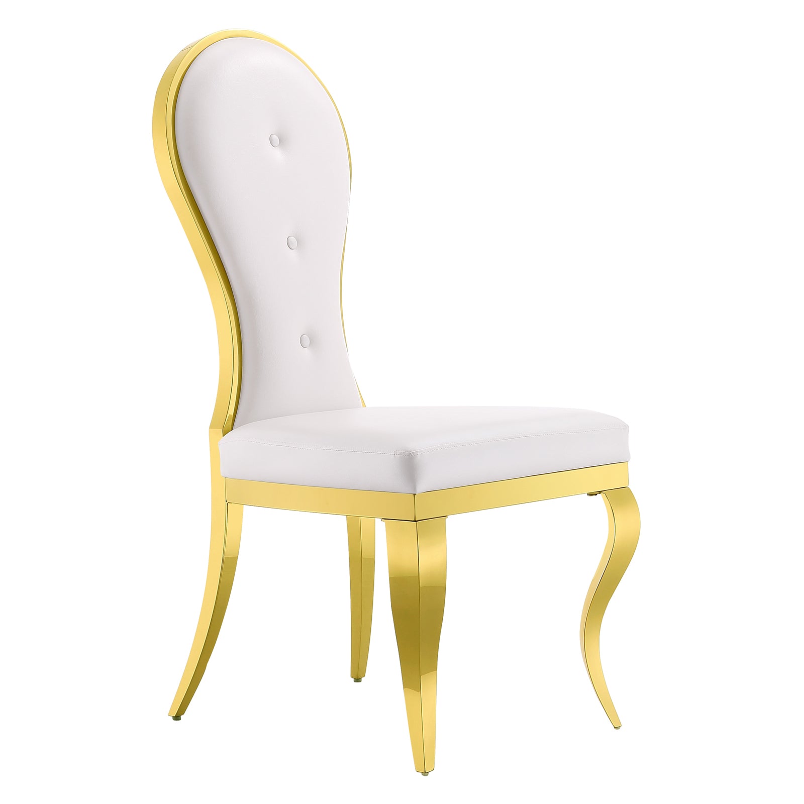 White leather Dining Chairs | Oval-shaped back | Gold metal legs| C144