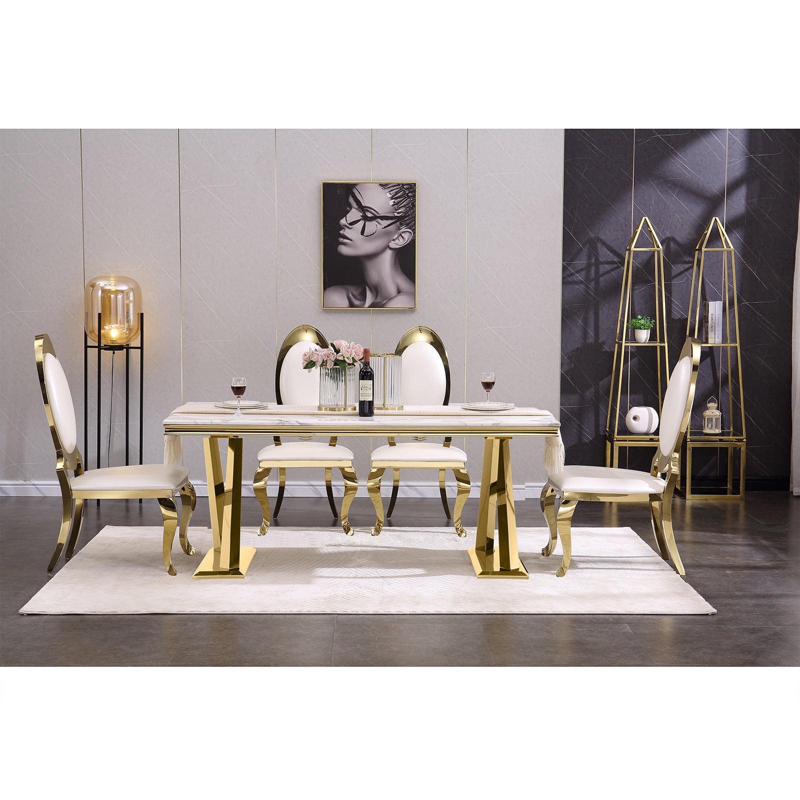 653-Set | AUZ White and Gold Dining room Sets for 6
