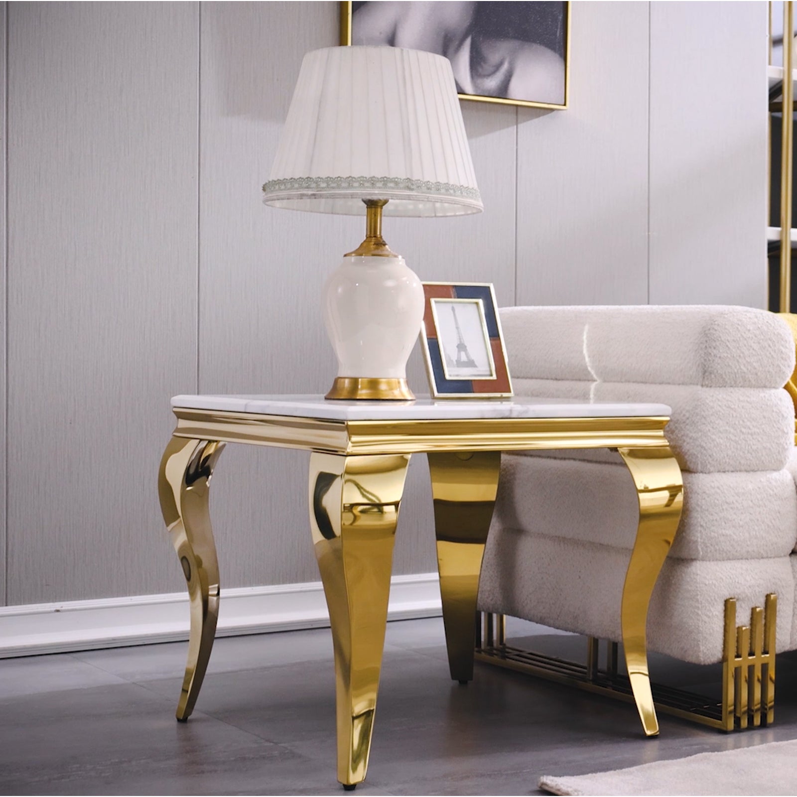 White Gold End Table with Stainless Steel Legs | E411