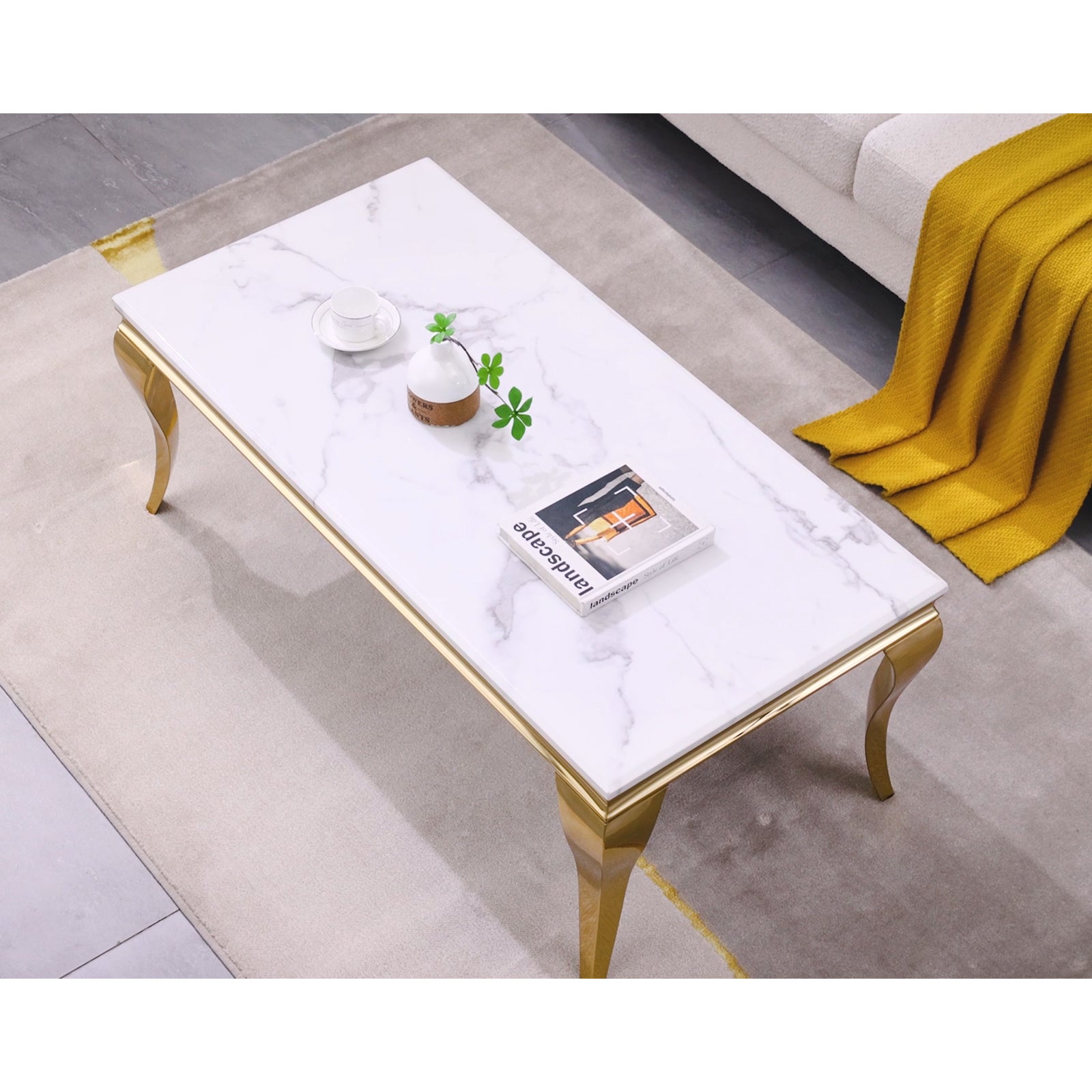 White Coffee Table with Gold Cabriole Legs | F316