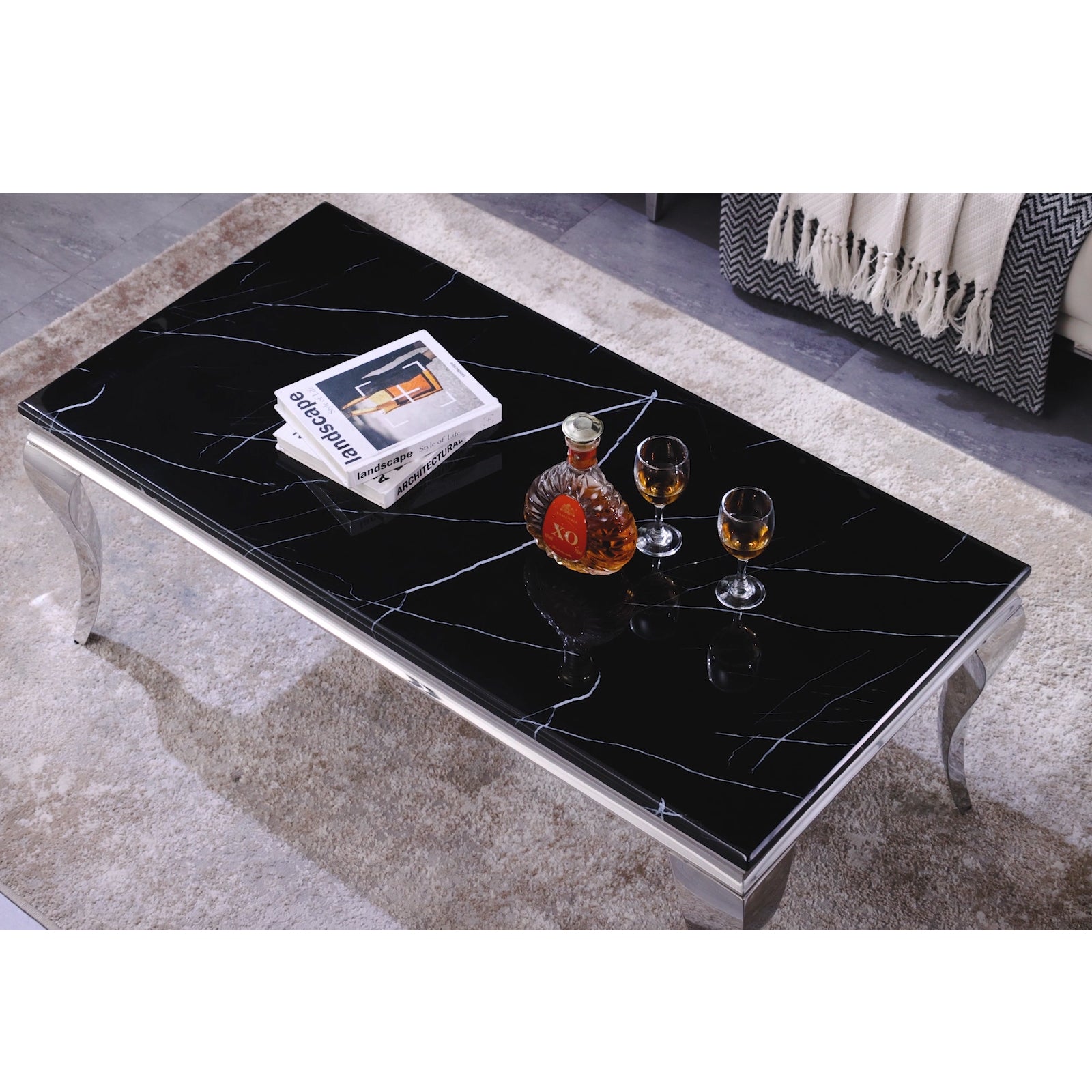 Black Coffee Table with Silver Cabriole Legs | F317