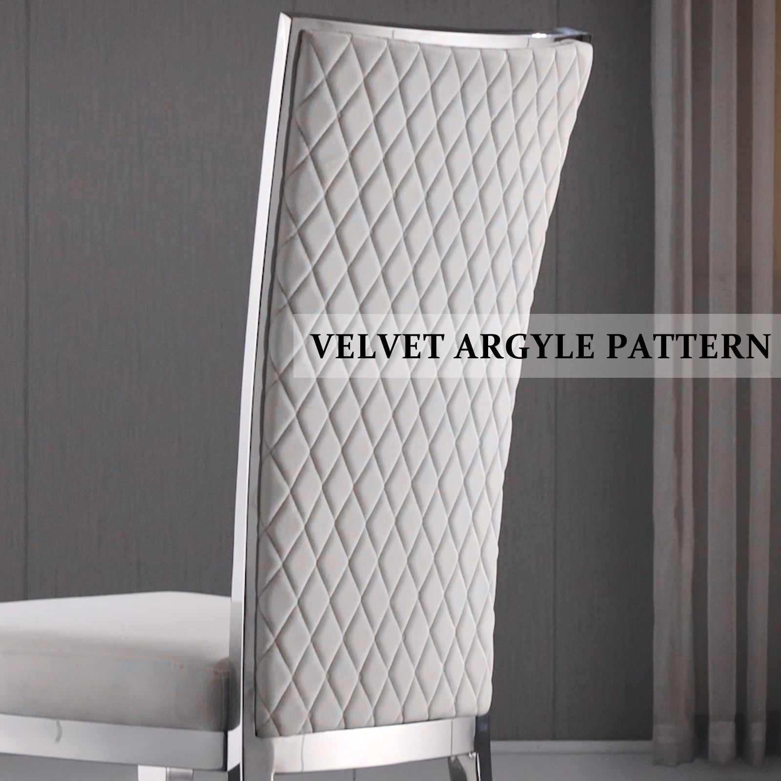White velvet Dining Chairs | Hand-stitched diamond High Back | C153