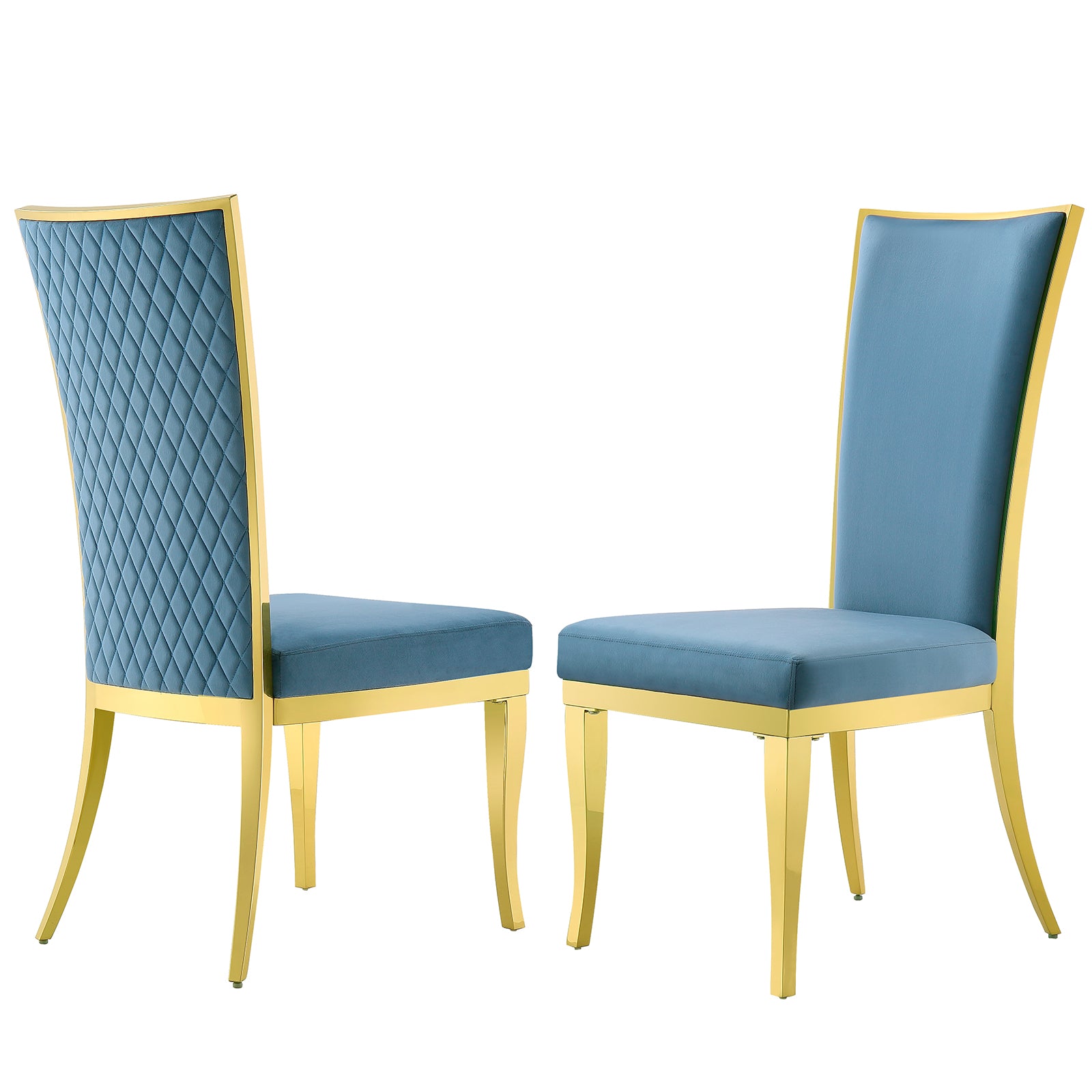 Blue velvet Dining Chairs | Hand-stitched diamond High Back | C151