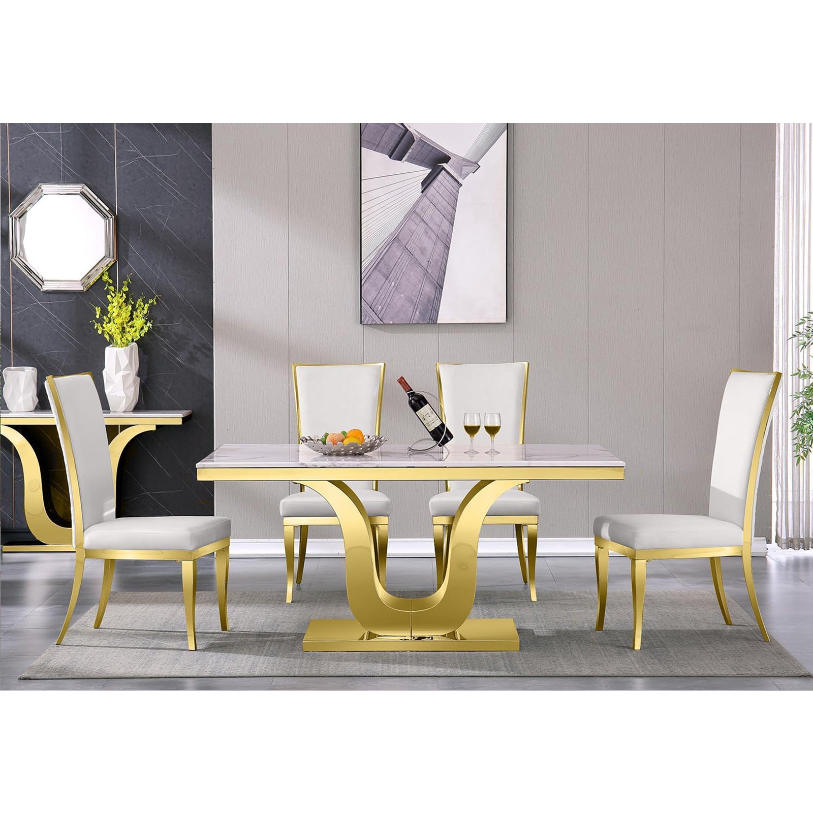 682-Set | AUZ White and Gold Dining room Sets for 6