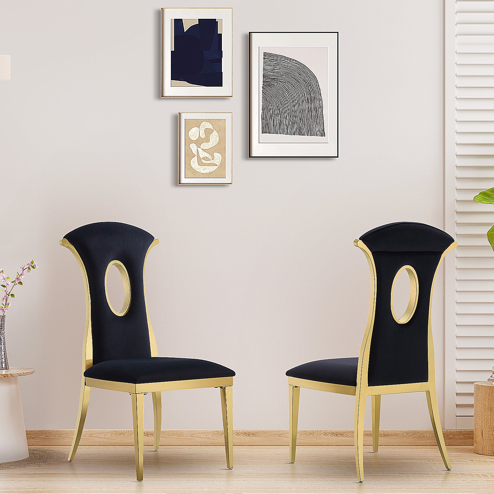 Black Gold dining chairs | High Back | Gold metal legs | C174