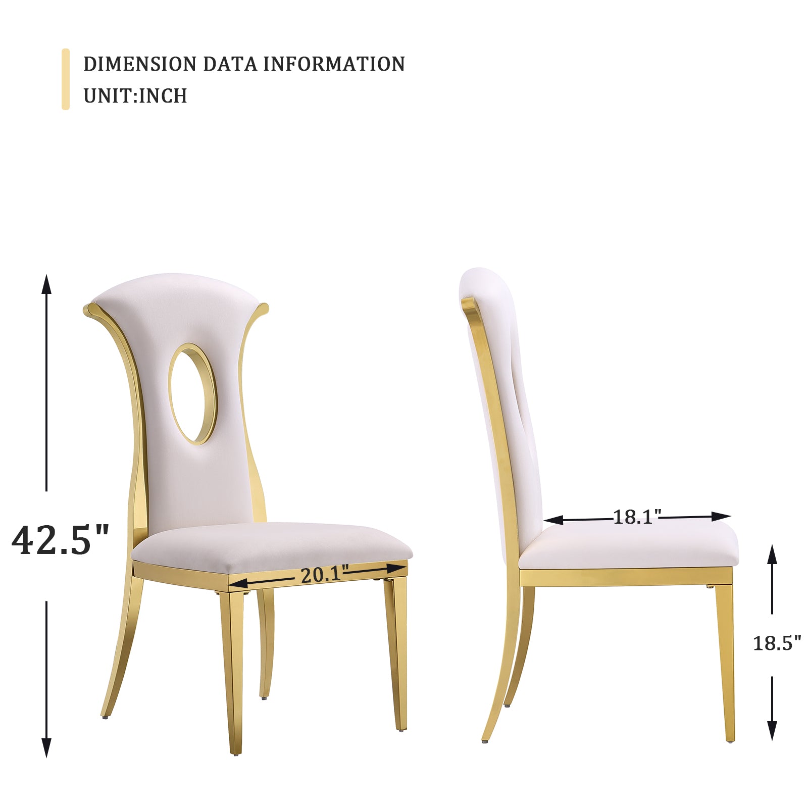 White Gold dining chairs | High Back | Gold metal legs | C173