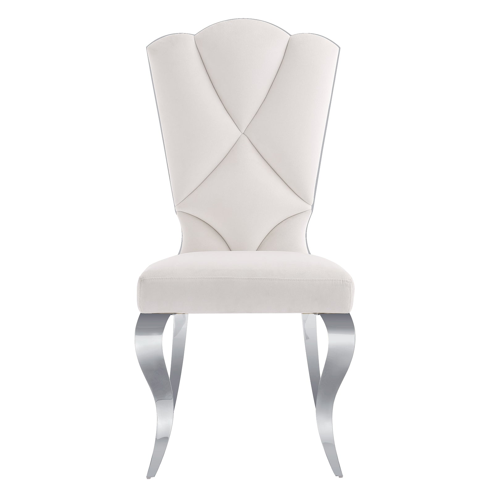 White velvet dining chairs | Cloud backrest design | Silver Metal legs | C141
