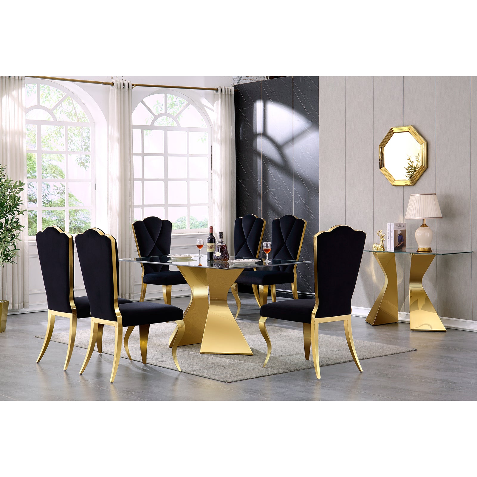 Black velvet dining chairs | Cloud backrest design | Gold Metal legs | C140