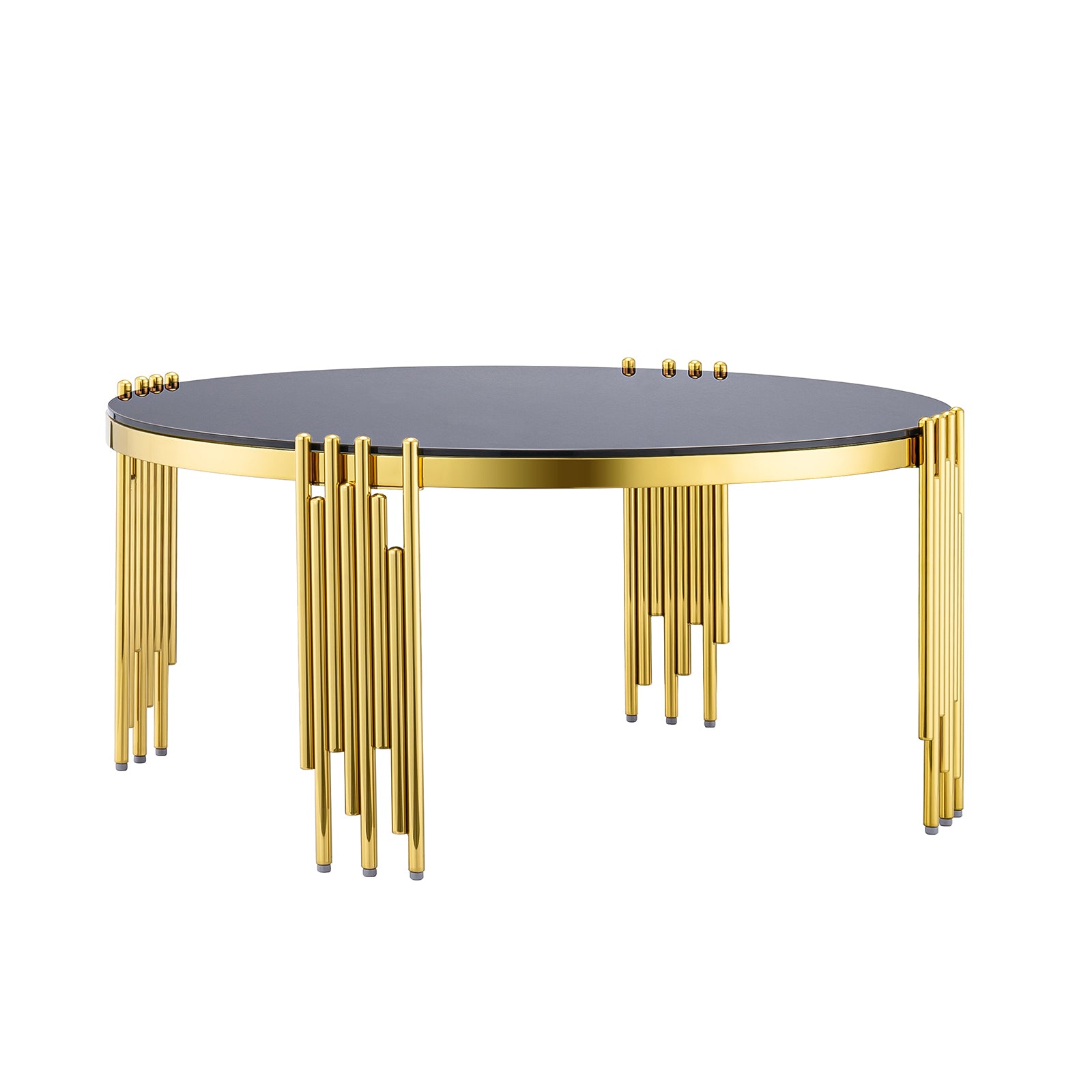 Gold Round coffee table set | Metal multi-cylindrical legs | L222