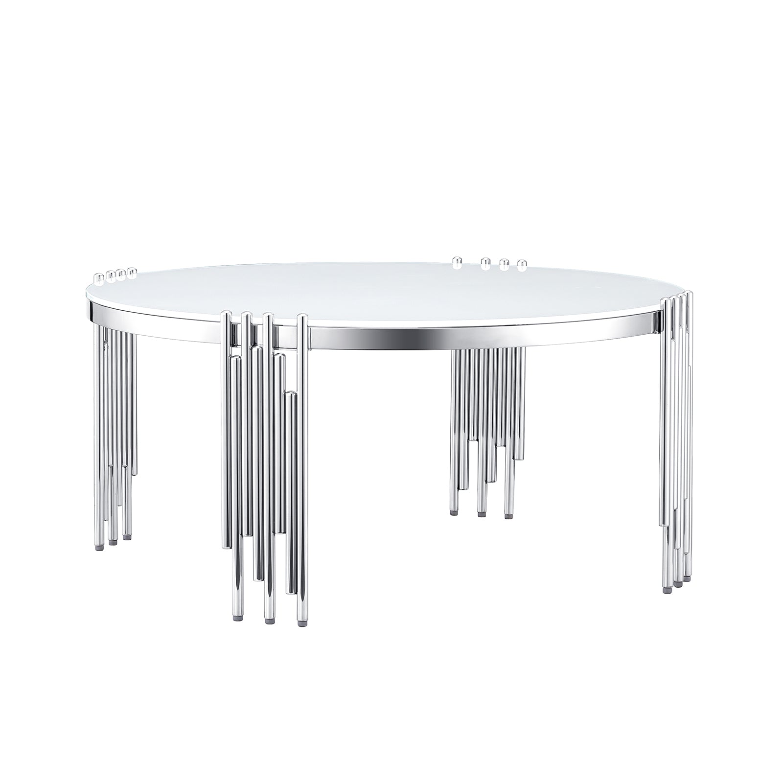 Glass Silver Round Coffee Table with Metal multi-cylindrical legs | F321