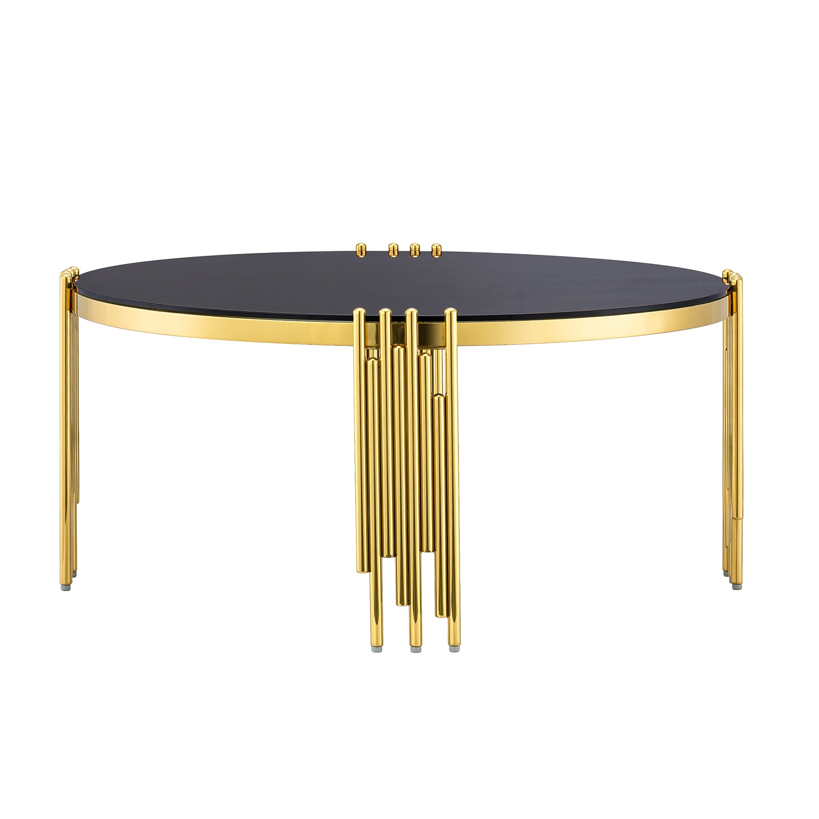 Glass Gold Round Coffee Table with Metal multi-cylindrical legs | F322