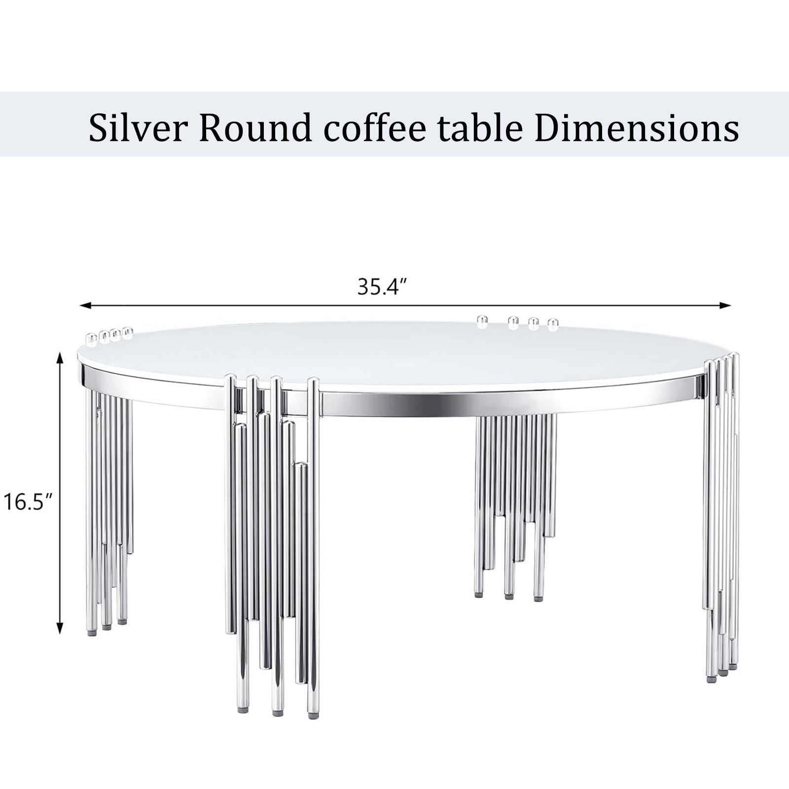 Glass Silver Round Coffee Table with Metal multi-cylindrical legs | F321