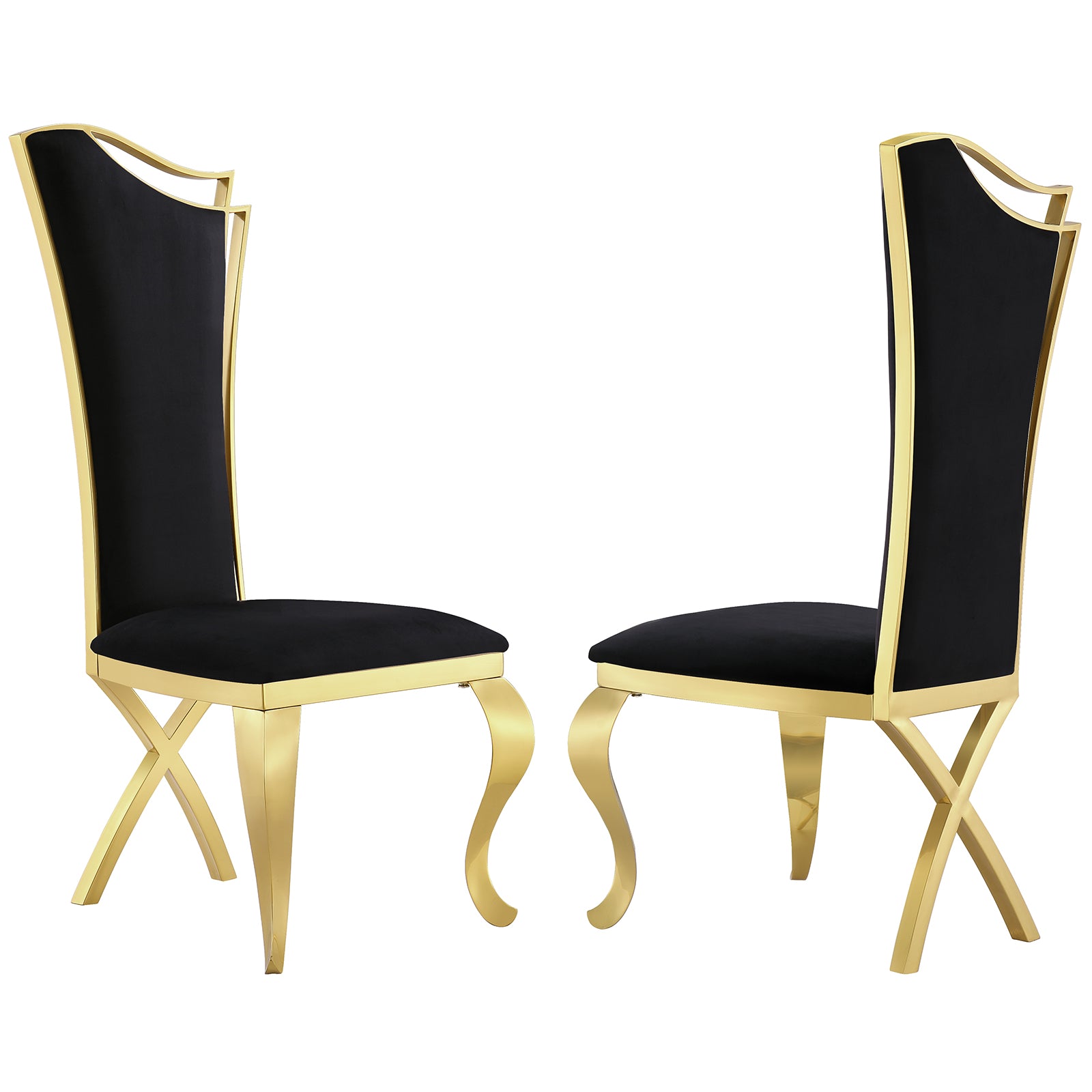 Black Velvet Dining Chairs | Streamlined High backrest | Gold Metal Legs | C166