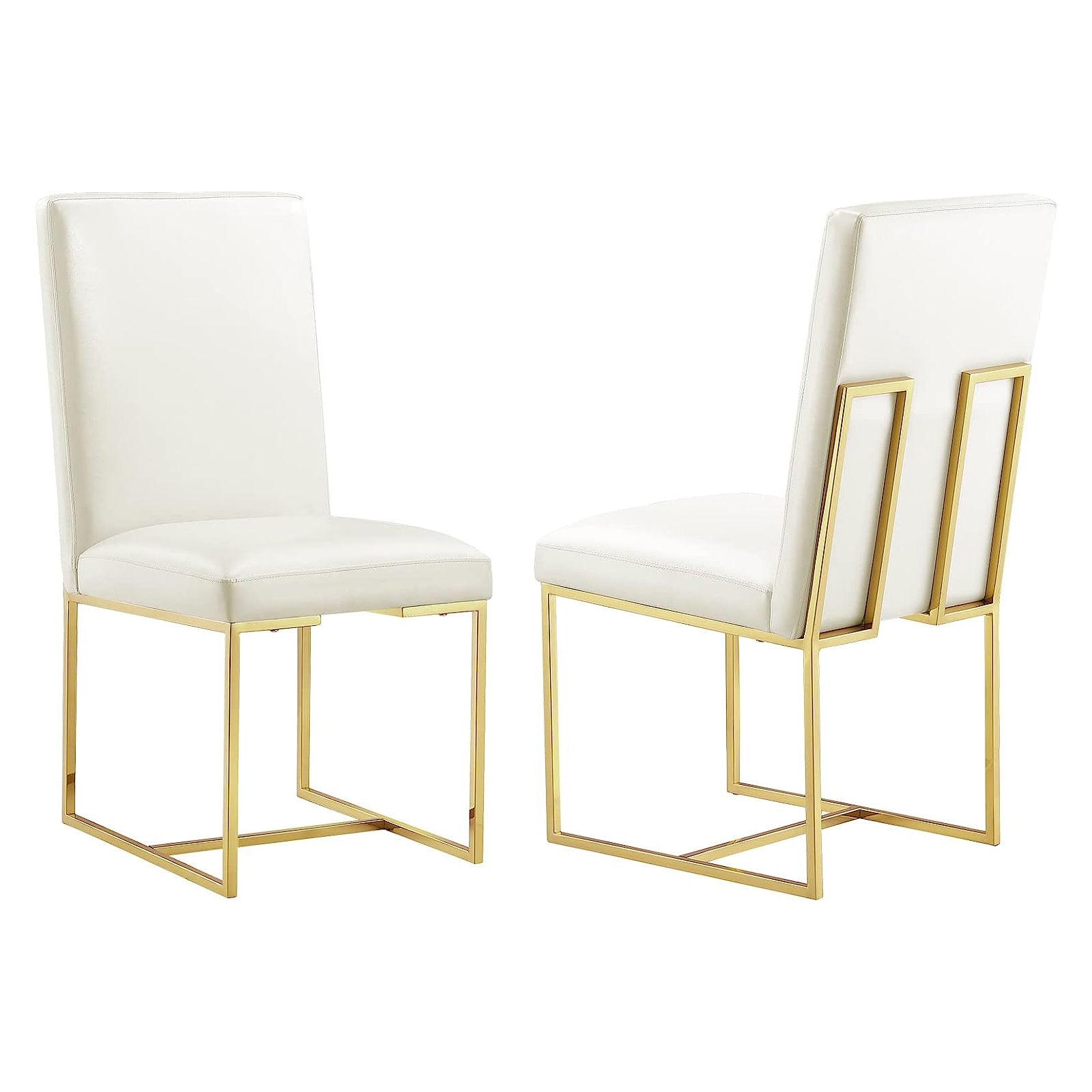 White leather Dining Chairs |Square backrest| Metal sled base | C146