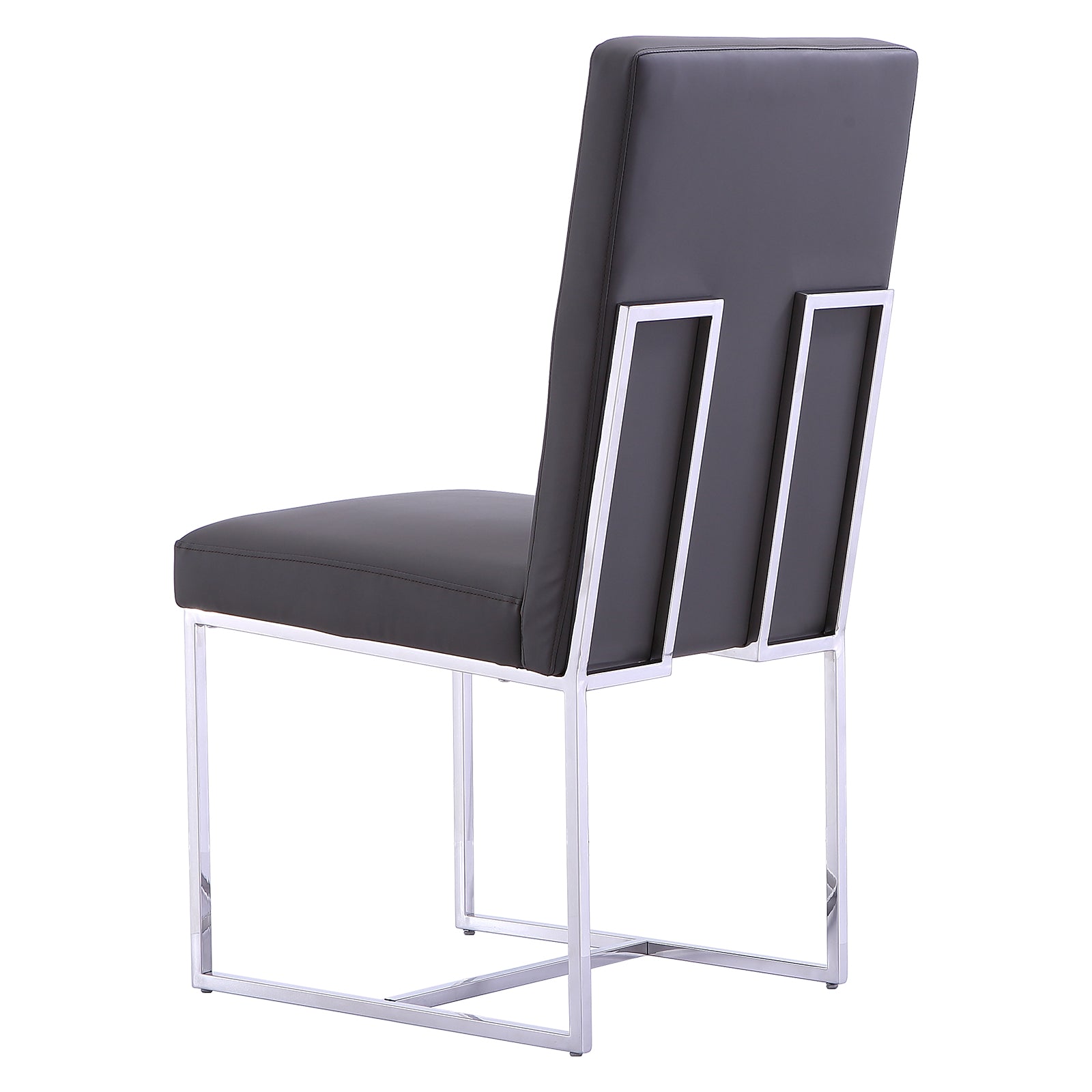 Gray leather Dining Chairs | Square backrest| Metal sled base | C145