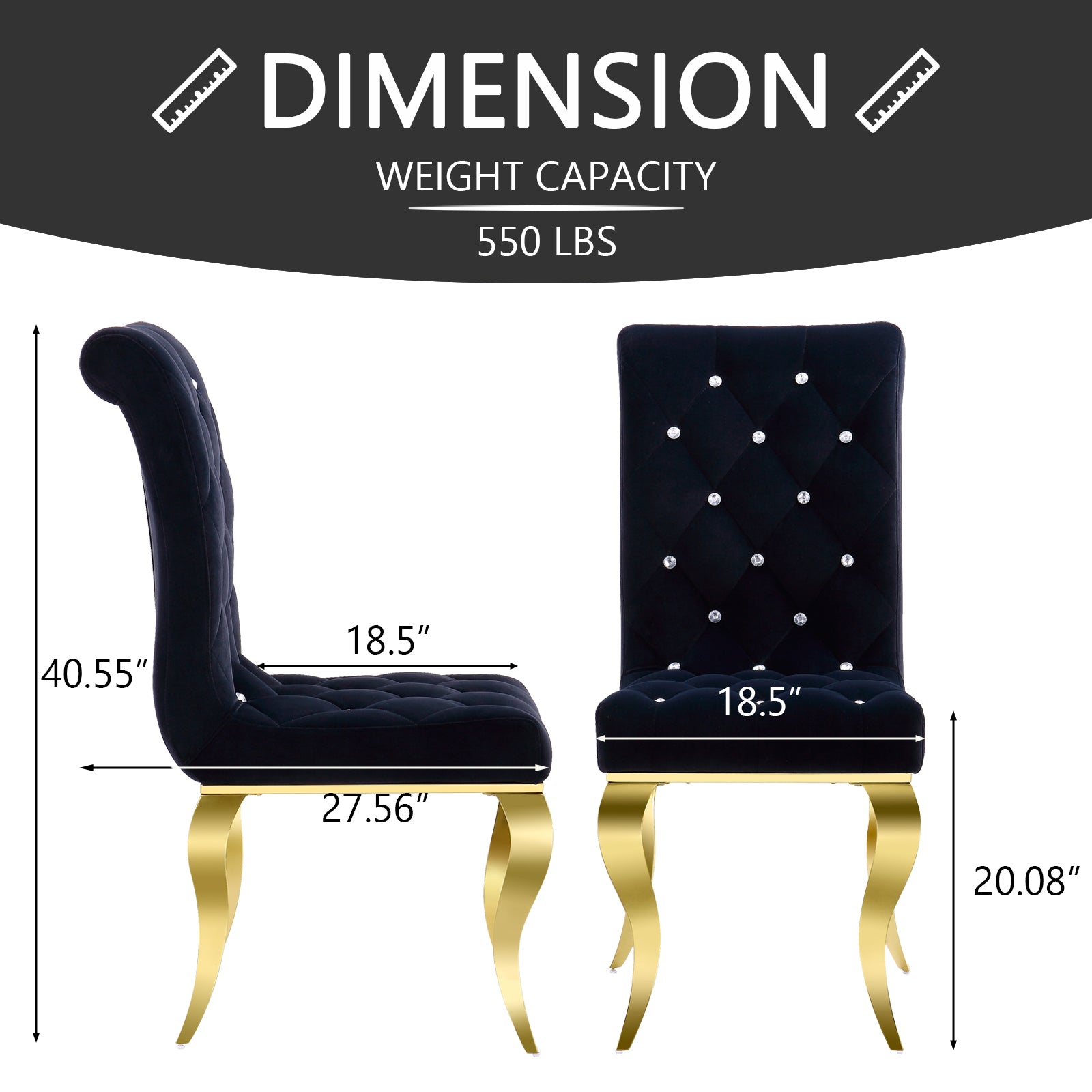 Black Velvet dining Chairs| Button Tufted Crystal Back | C134