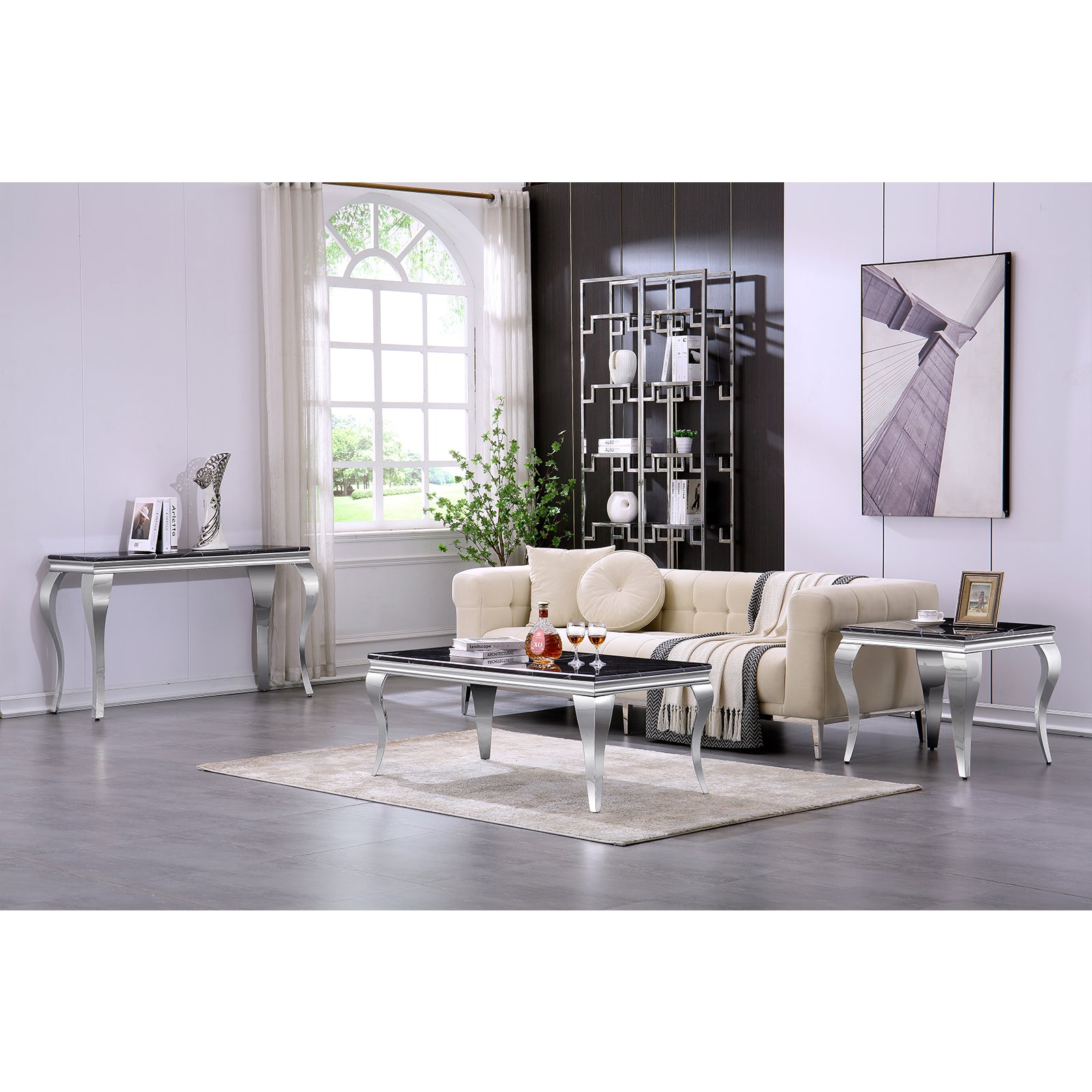 Black End Table with Stainless Steel Legs | E410